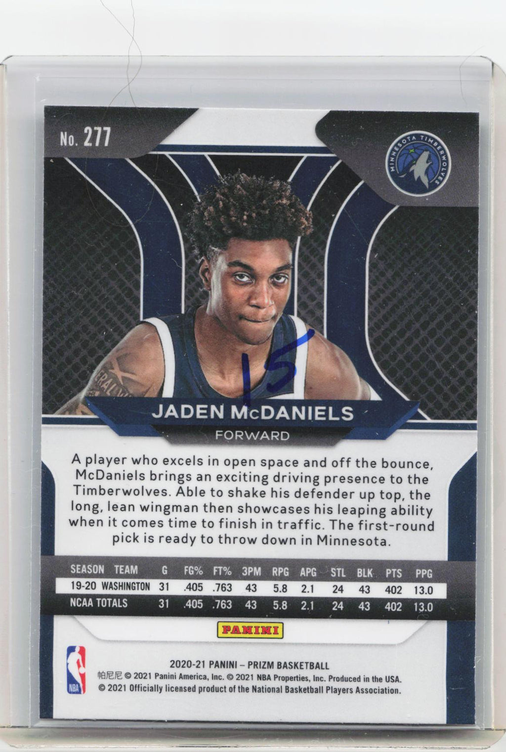 2020-21 Panini Prizm #277 Jaden McDaniels