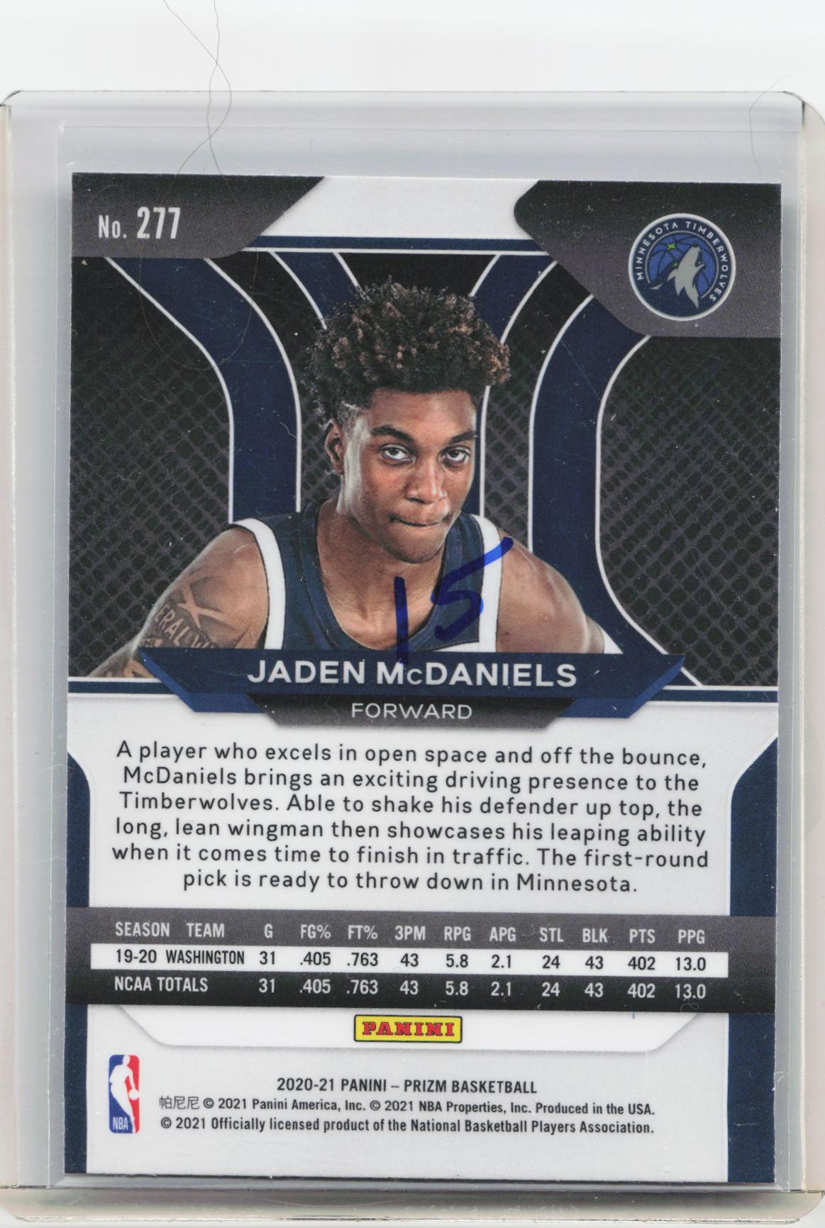 2020-21 Panini Prizm #277 Jaden McDaniels
