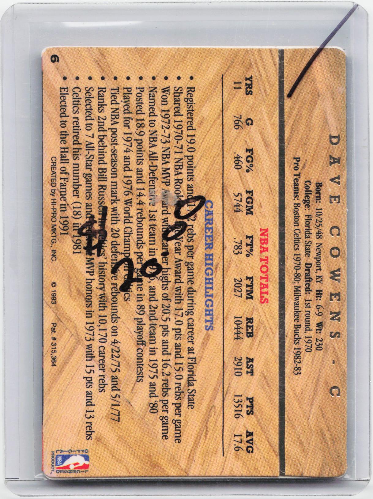 1993 Action Packed Hall of Fame #6 Dave Cowens