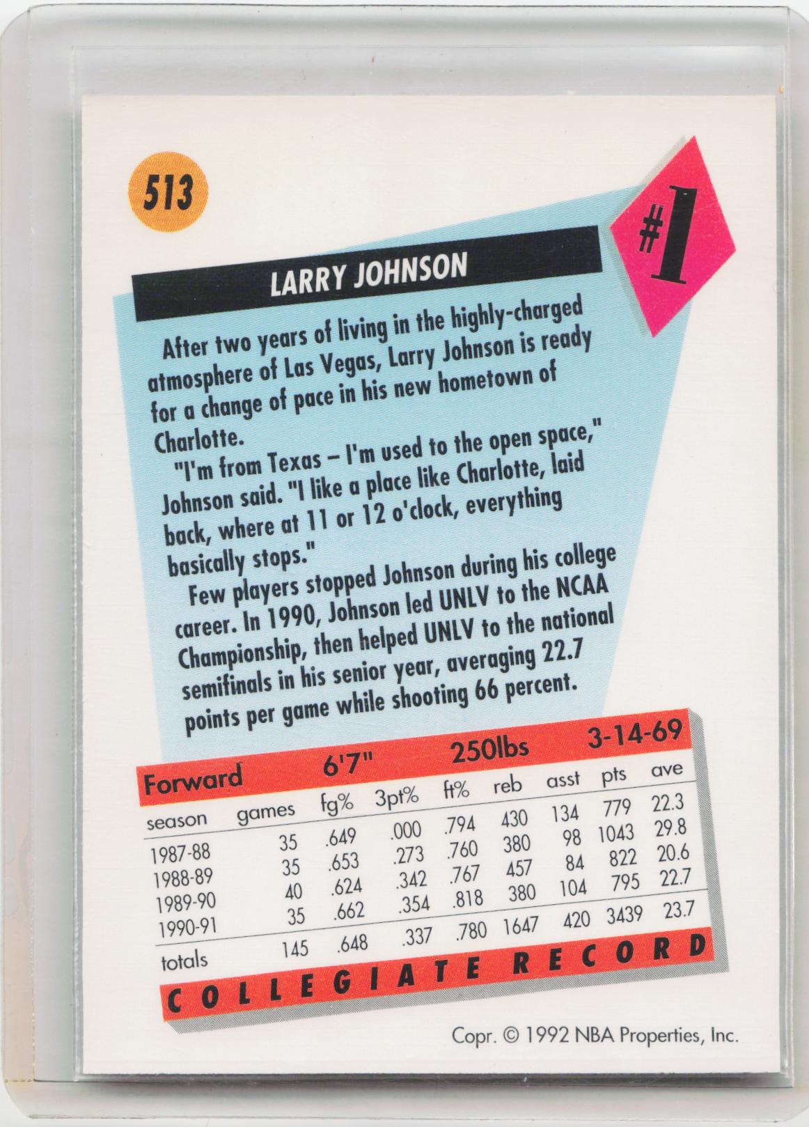 1991-92 SkyBox #513 Larry Johnson