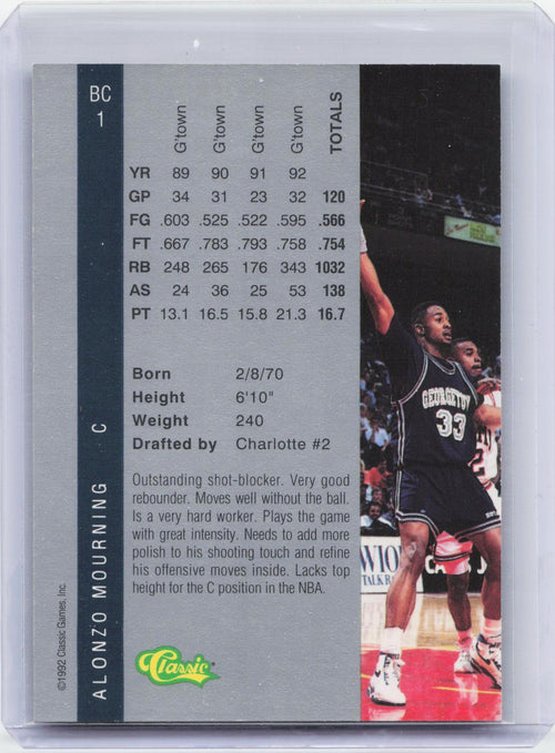 1992 Classic Four Sport #BC1 Alonzo Mourning Bonus Cards