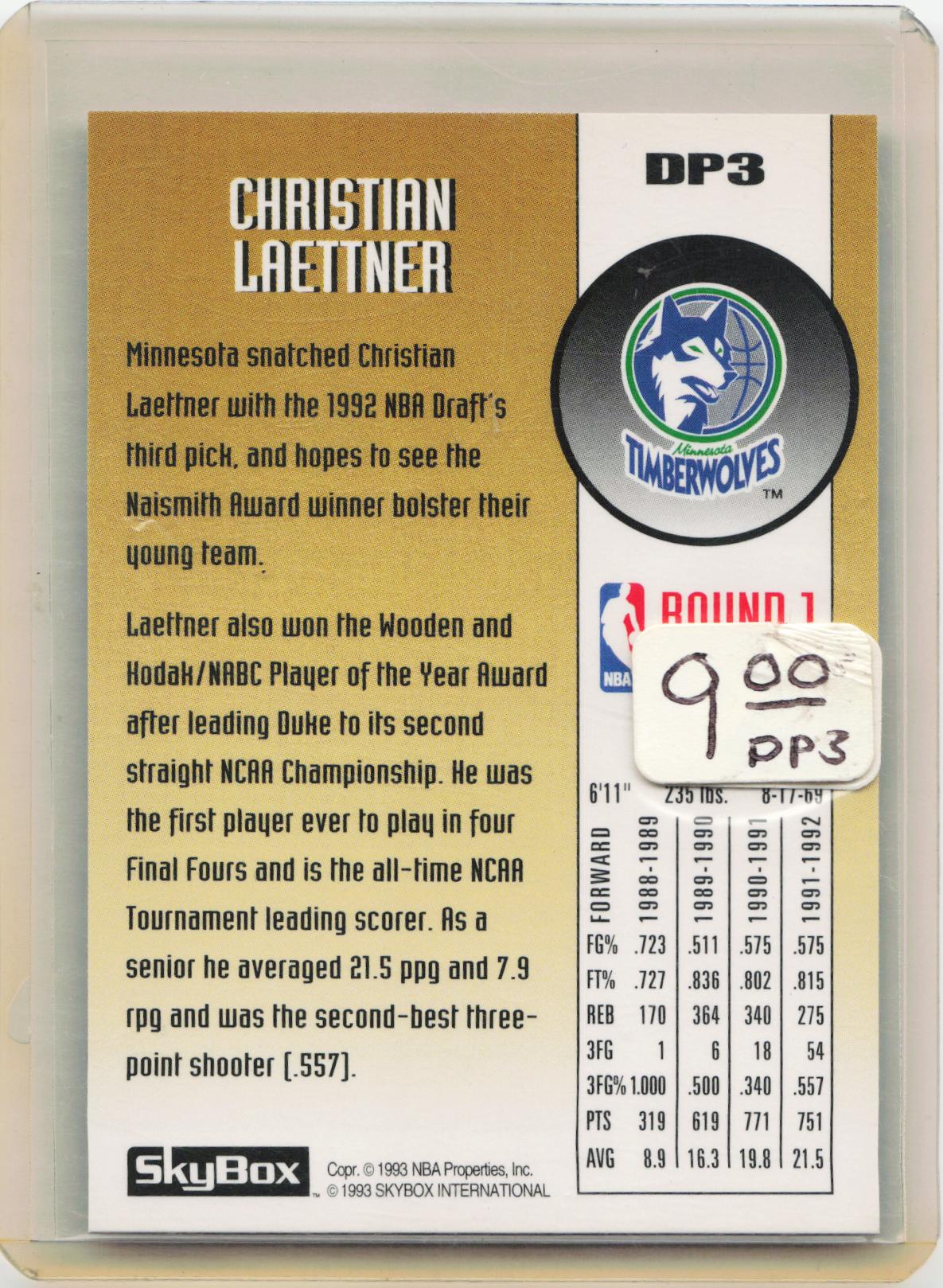 1992-93 SkyBox #DP3 Christian Laettner Draft Picks