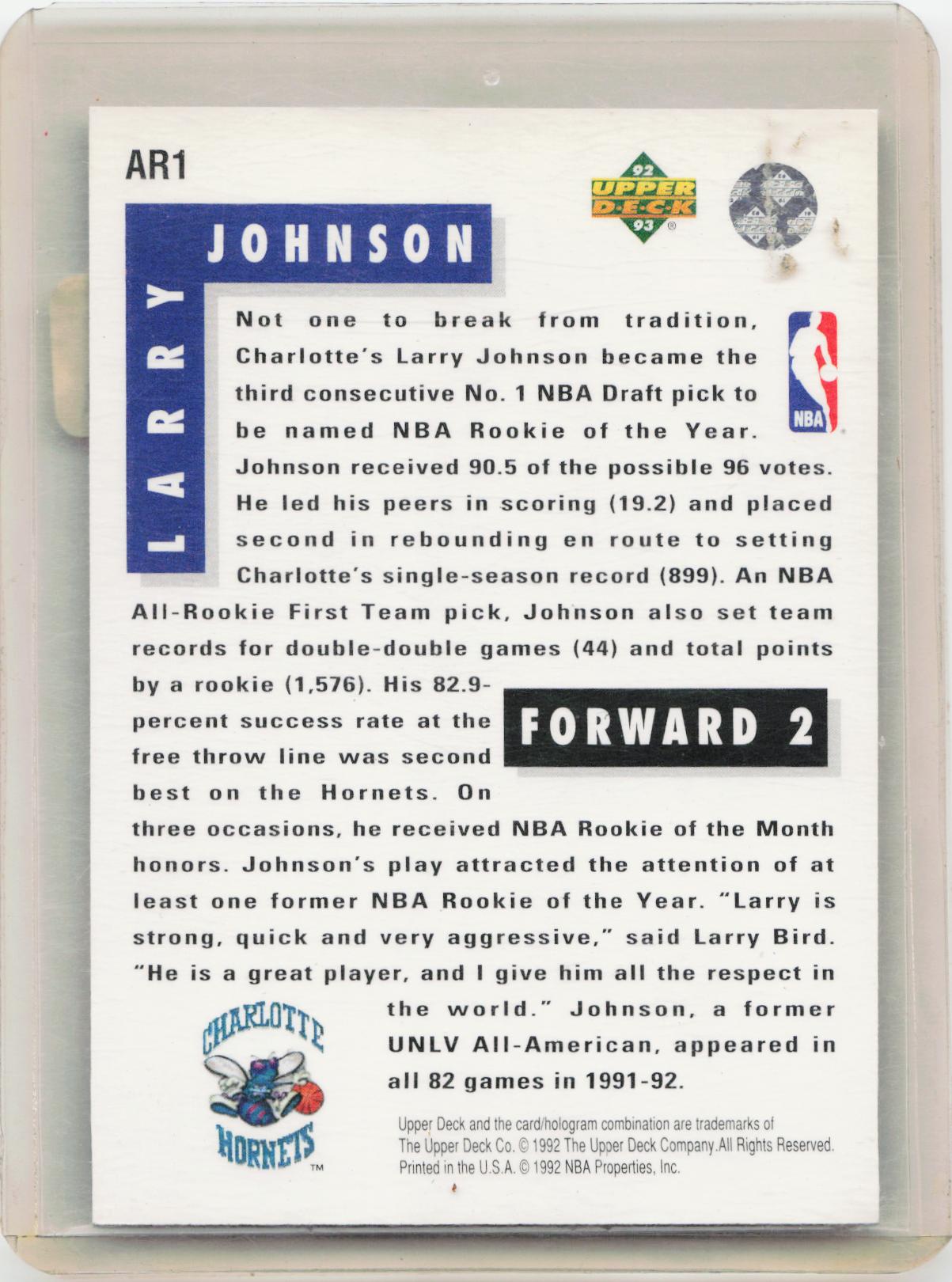 1992-93 Upper Deck #AR1 Larry Johnson All-Rookie Team