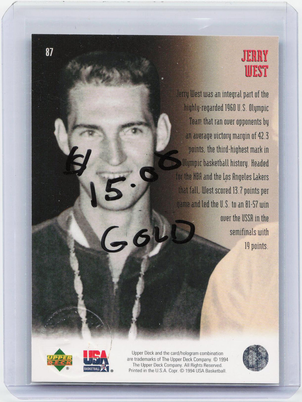 1994 Upper Deck USA #87 Jerry West Gold Medal