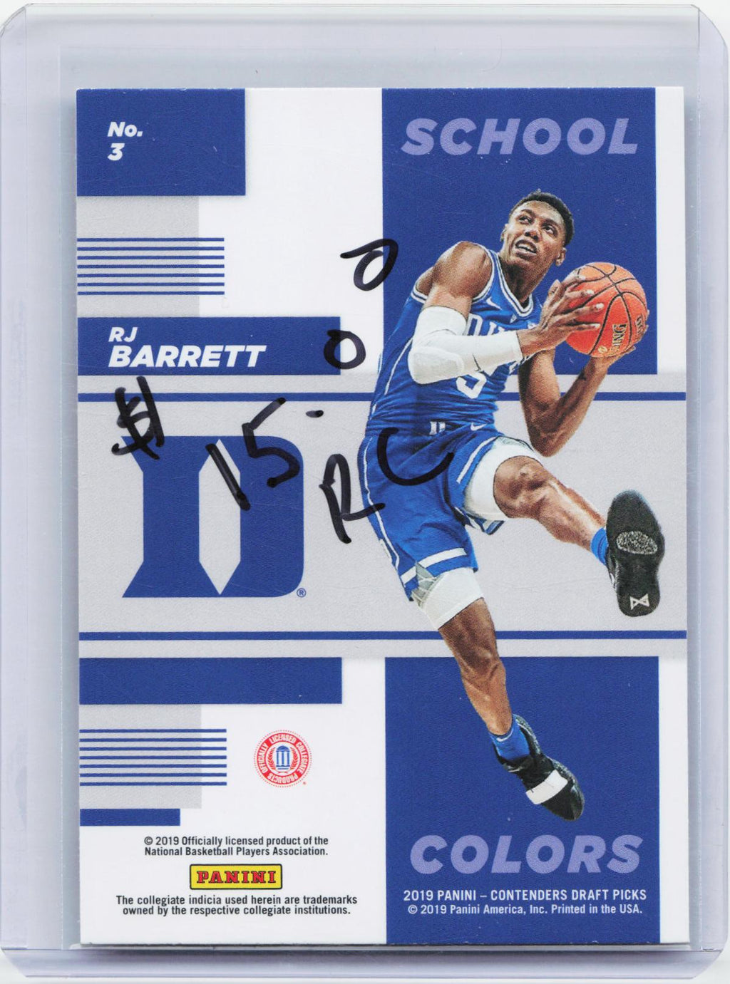 2019 Panini Contenders Draft Picks #3 RJ Barrett School Colors