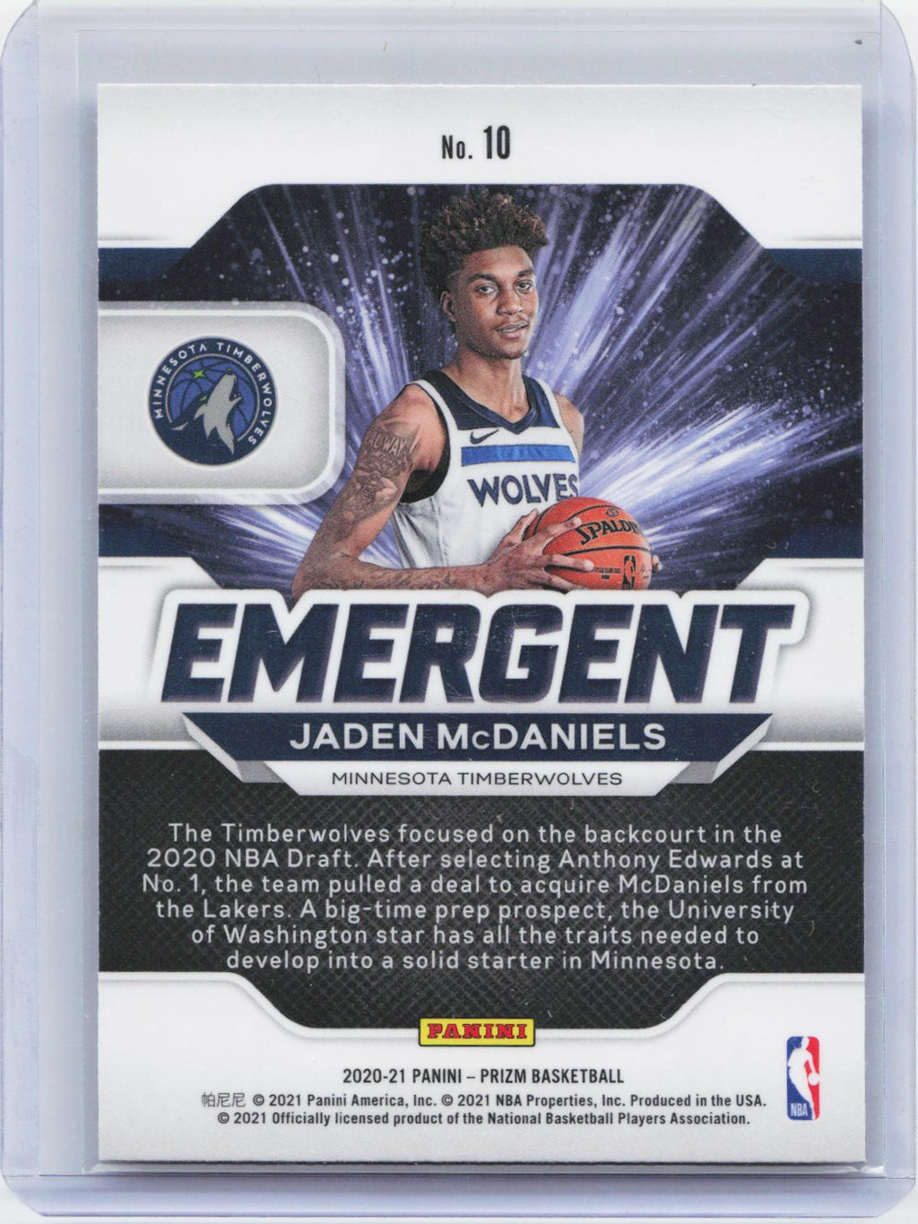 2020-21 Panini Prizm #10 Jaden McDaniels Emergent