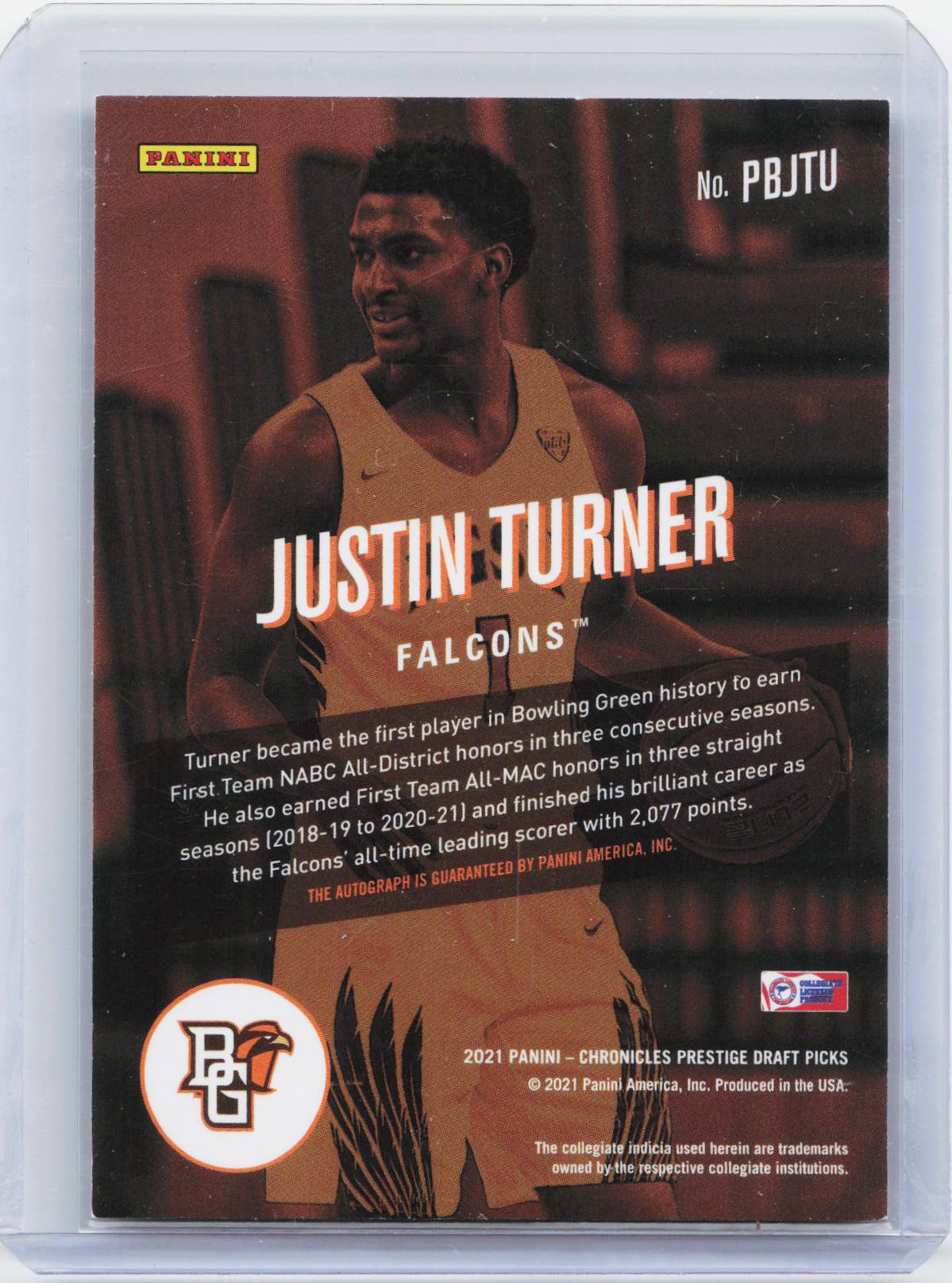2021 Chronicles Draft Picks #PBJTU Justin Turner Bonus Shots Signatures Black