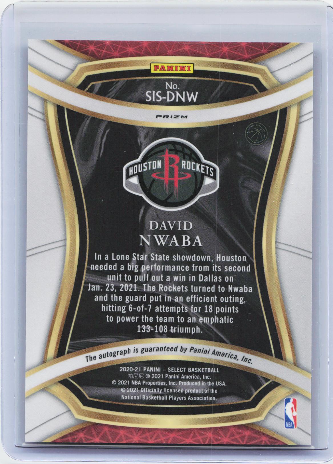 2020-21 Panini Select #SIS-DNW David Nwaba Signature Selections
