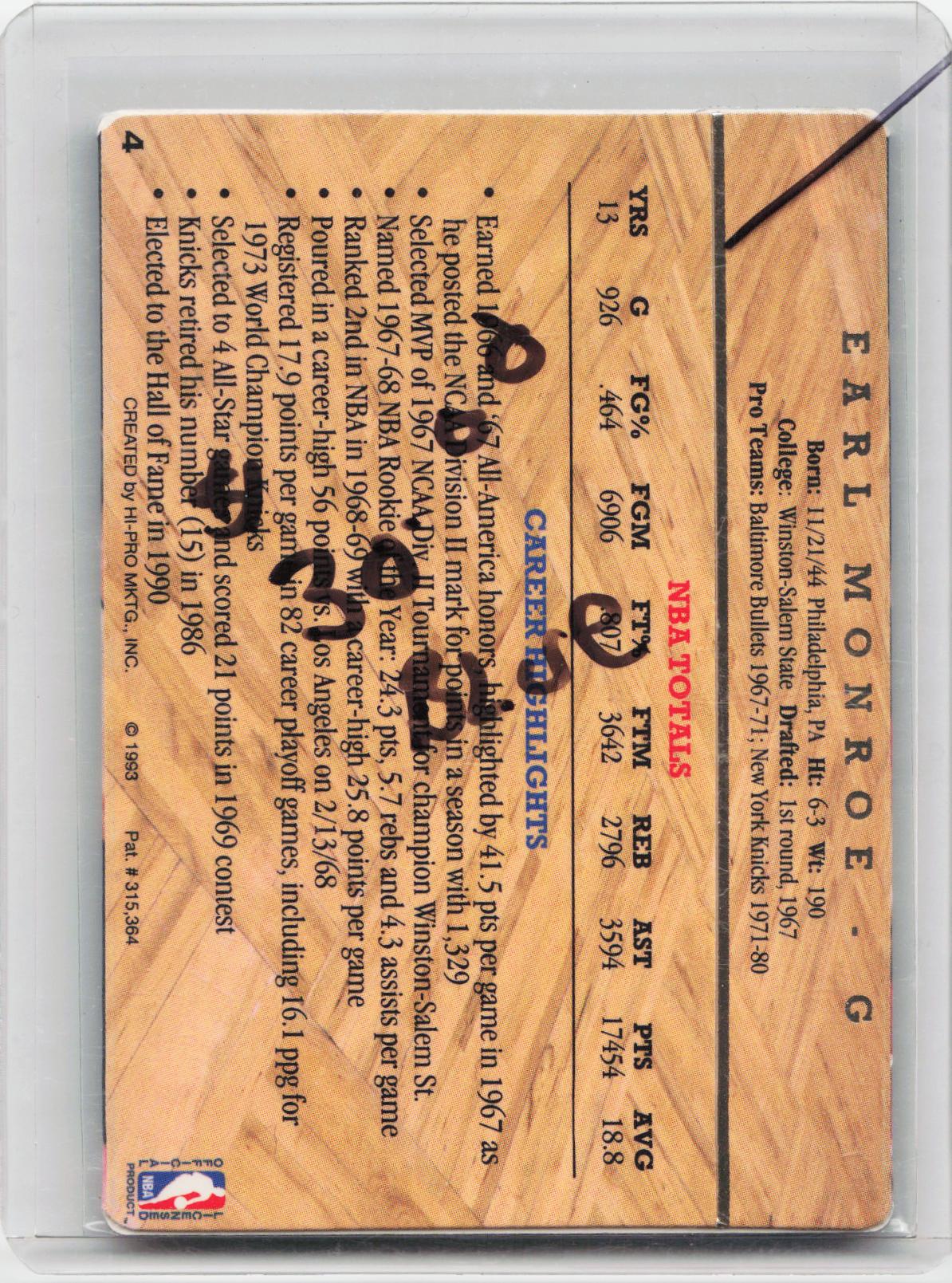 1993 Action Packed Hall of Fame #4 Earl Monroe