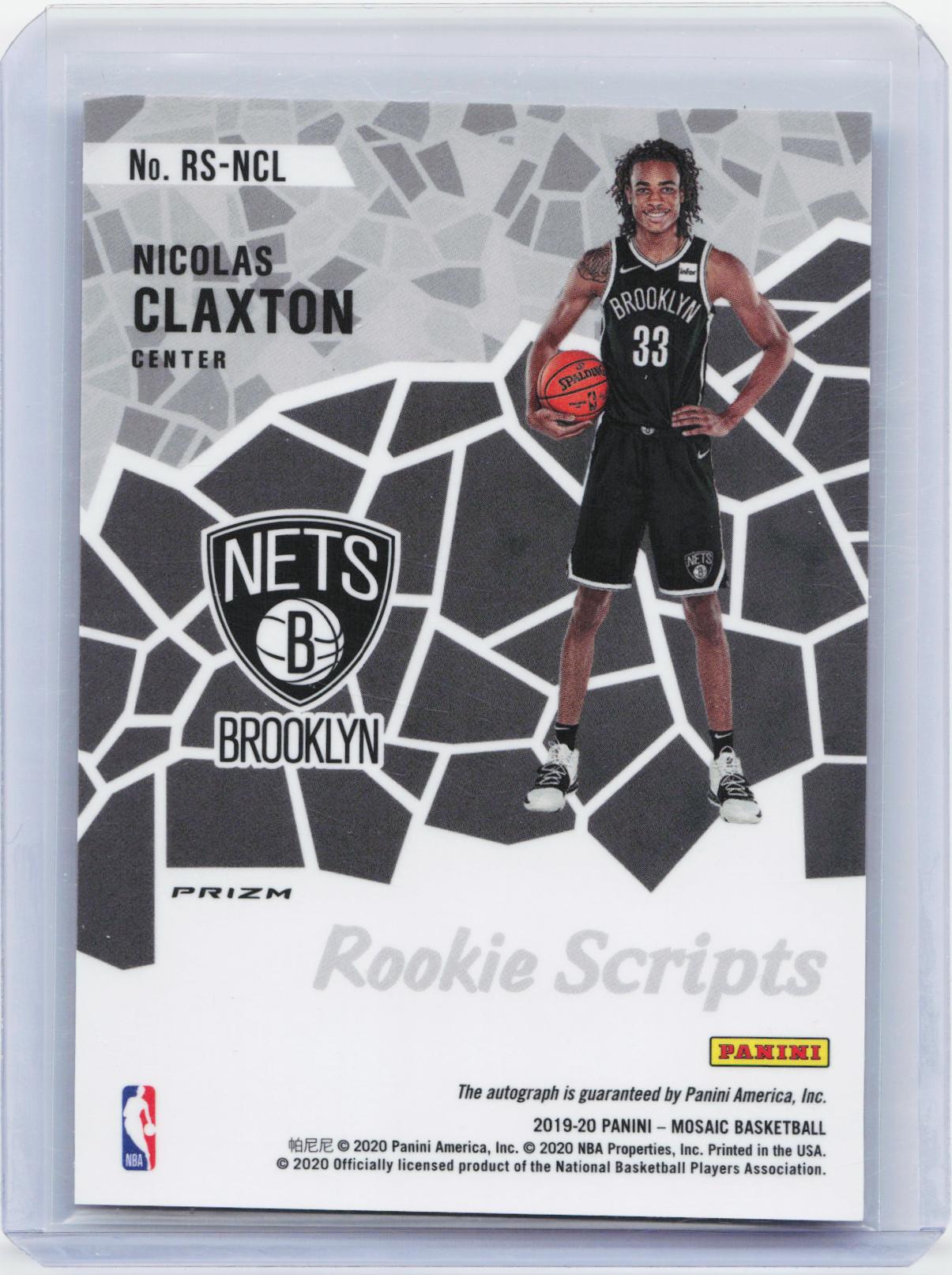 2019-20 Panini Mosaic #RS-NCL Nicolas Claxton Rookie Scripts