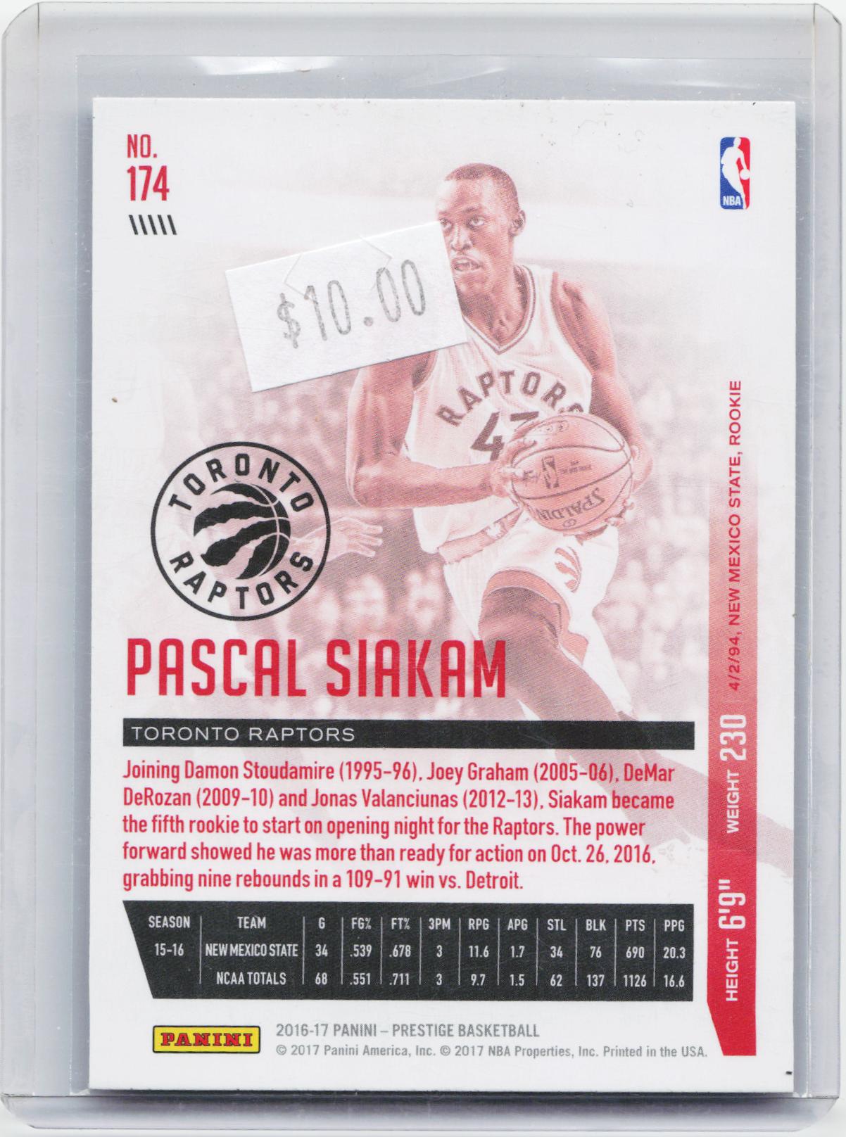 2016-17 Panini Prestige #174 Pascal Siakam