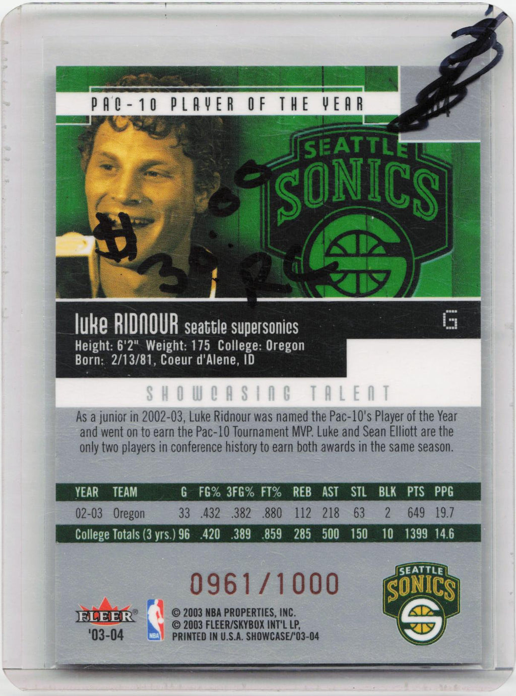 2003-04 Fleer Showcase #104 Luke Ridnour #/1000