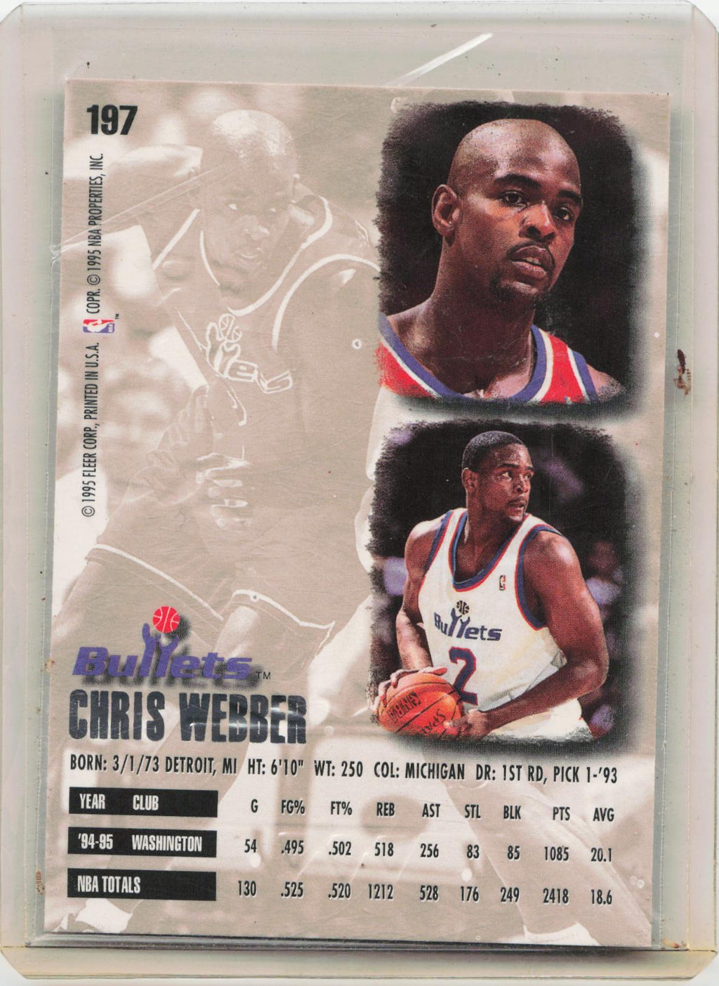1995-96 Ultra #197 Chris Webber Gold Medallion