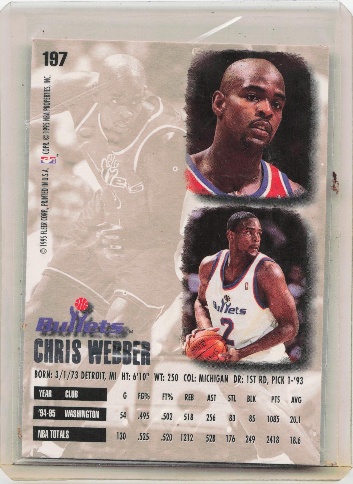 1995-96 Ultra #197 Chris Webber Gold Medallion