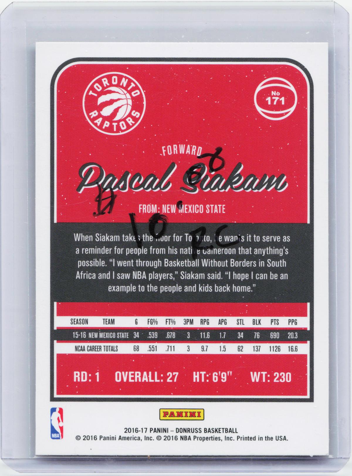 2016-17 Donruss #171 Pascal Siakam