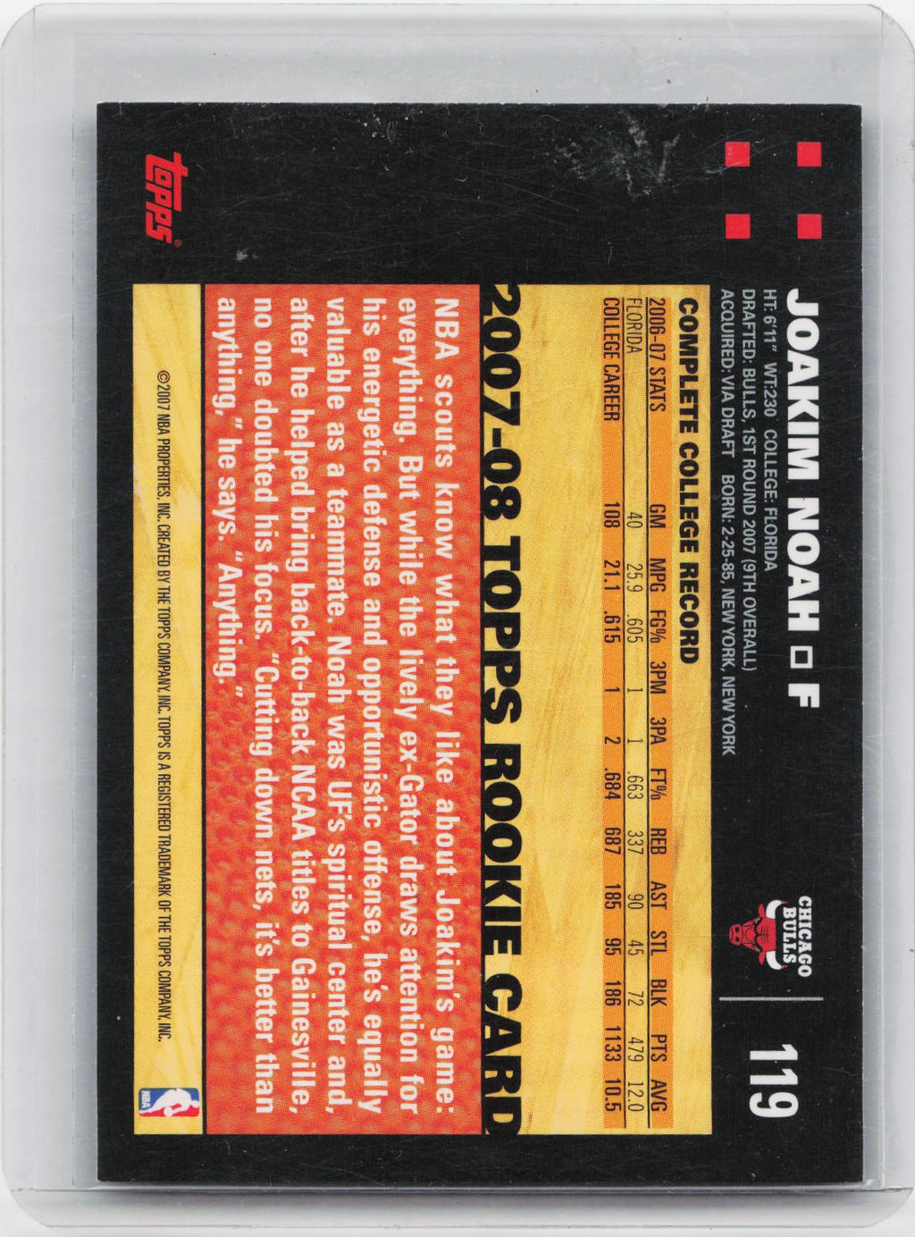 2007-08 Topps #119 Joakim Noah
