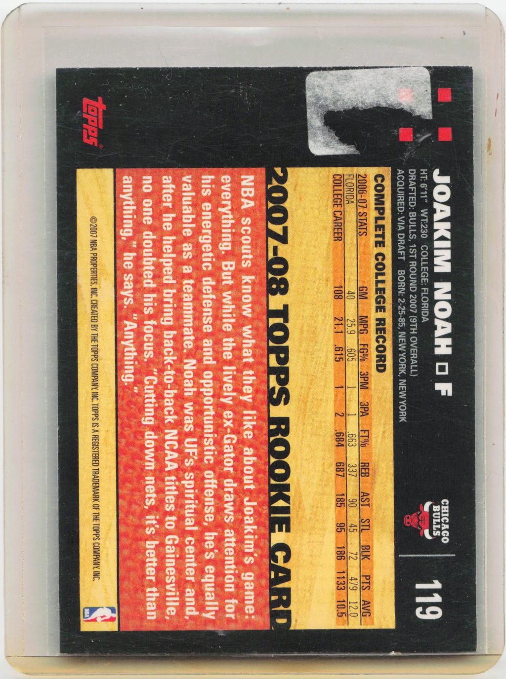 2007-08 Topps #119 Joakim Noah