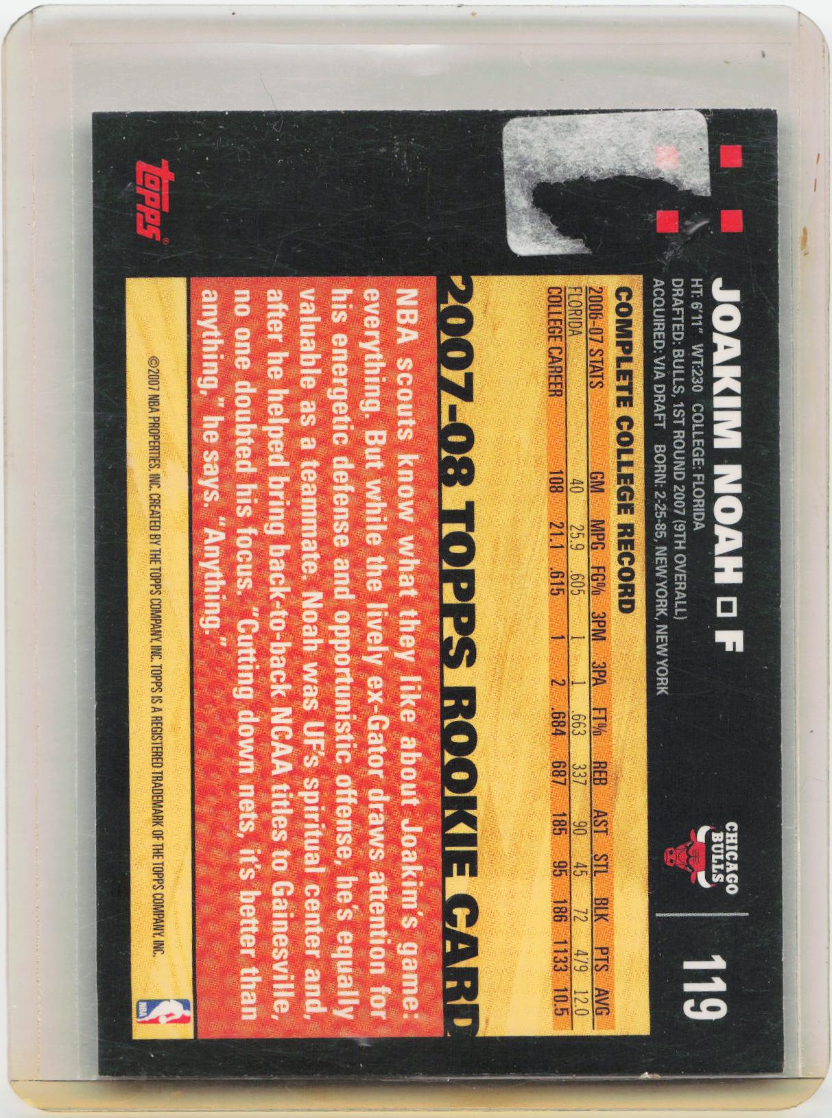 2007-08 Topps #119 Joakim Noah