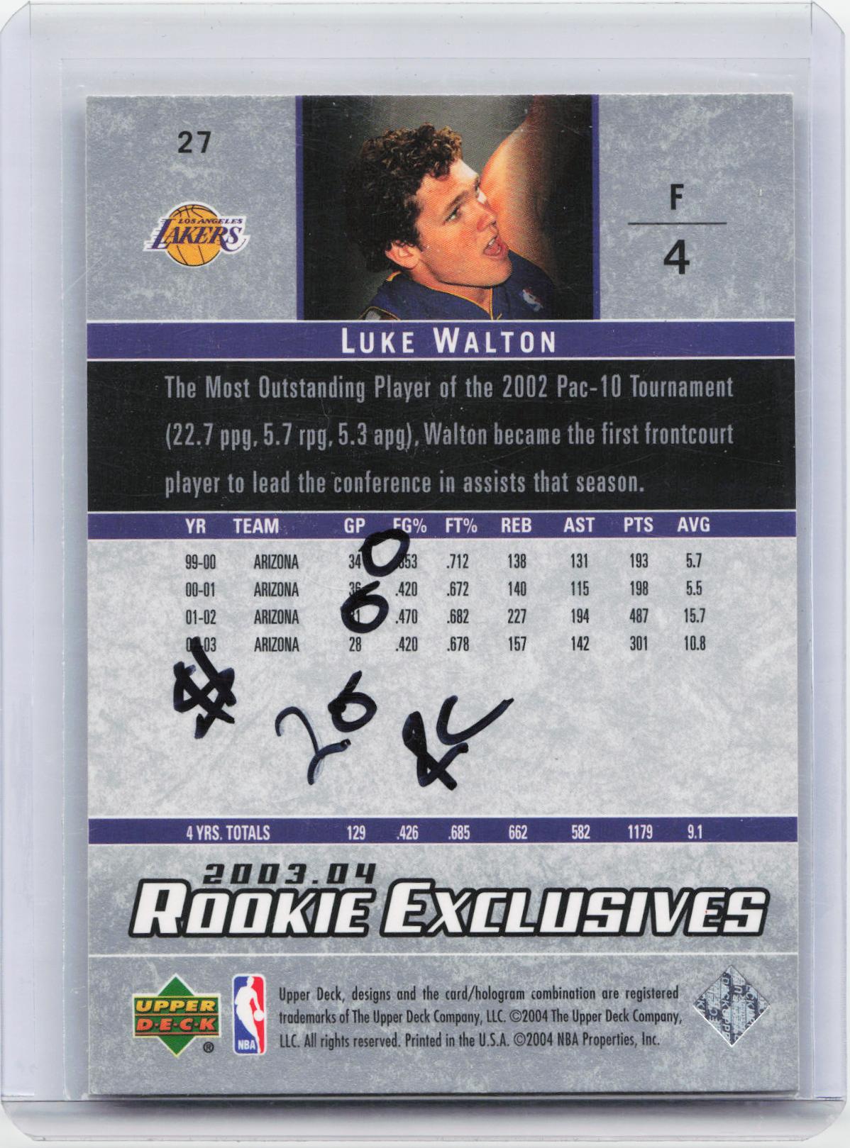 2003-04 Upper Deck Rookie Exclusives #27 Luke Walton