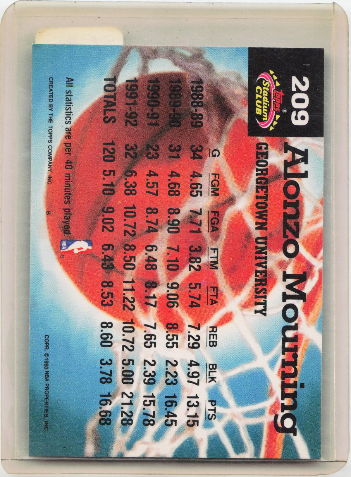 1992-93 Stadium Club #209 Alonzo Mourning