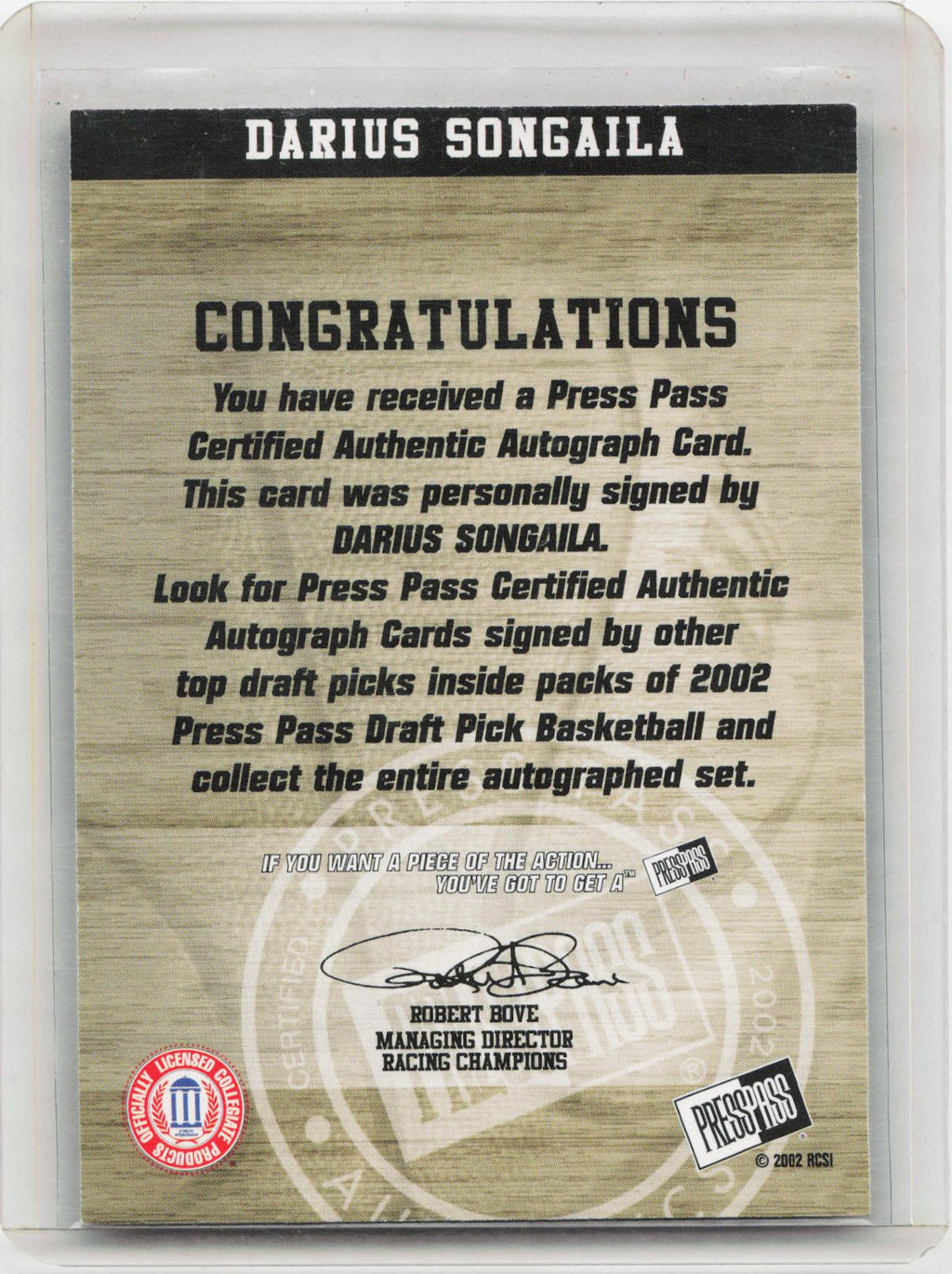 2002 Press Pass #NNO Darius Songaila Autographs