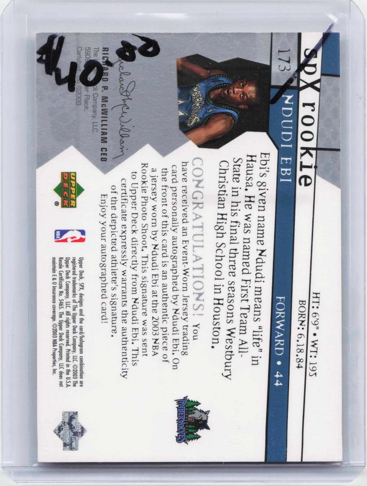 2003-04 SPx #173 Ndudi Ebi #/1999