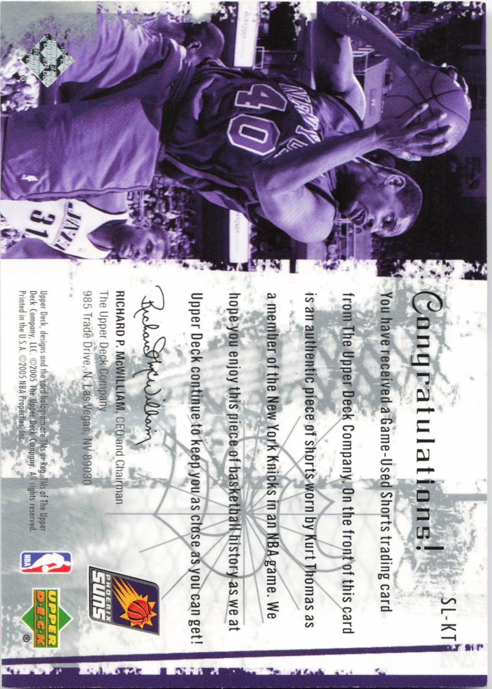 2005-06 Upper Deck Slam #SL-KT Kurt Thomas Slam Dunk Swatches