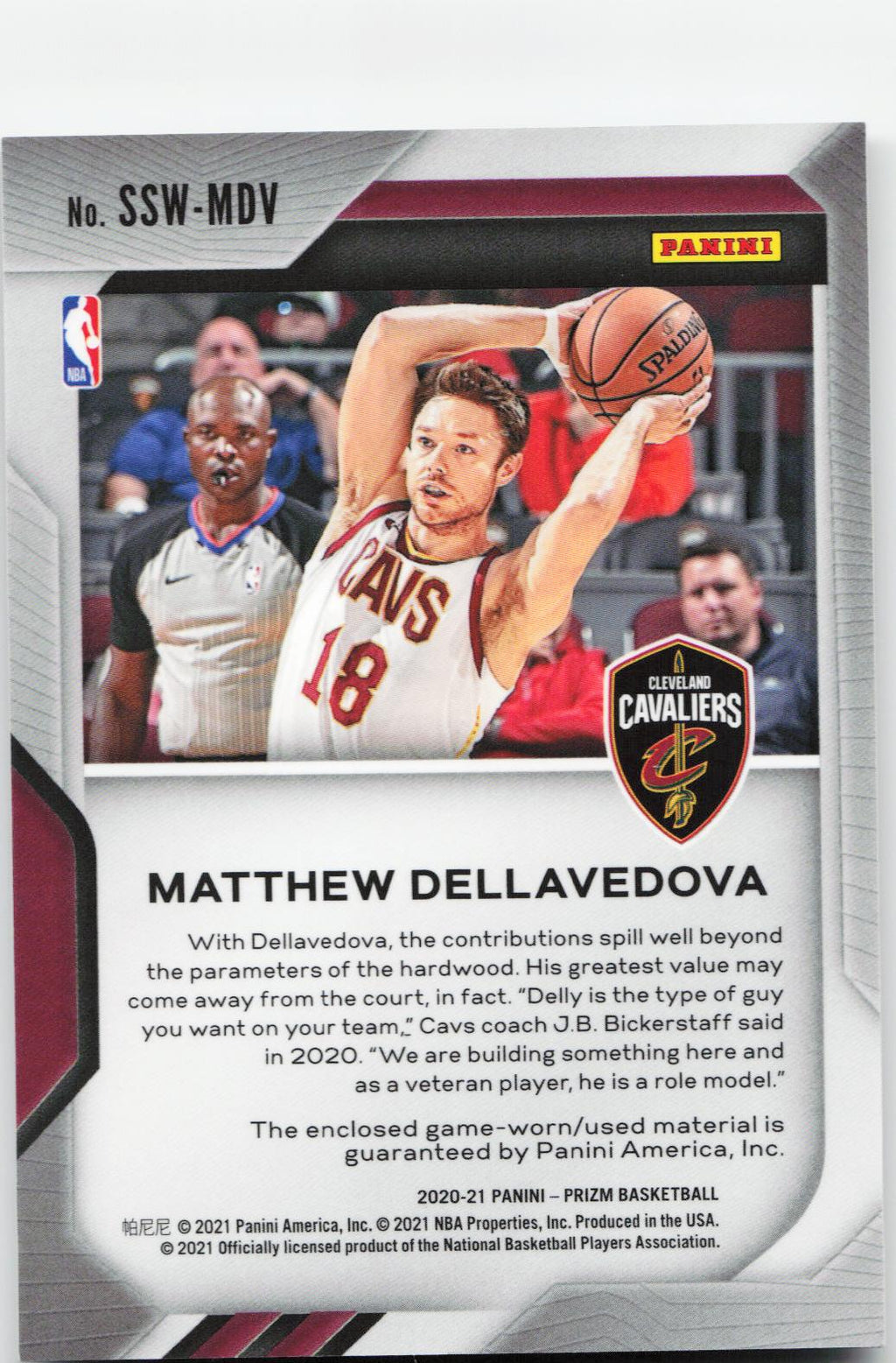 2020-21 Panini Prizm #SSW-MDV Matthew Dellavedova Sensational Swatches