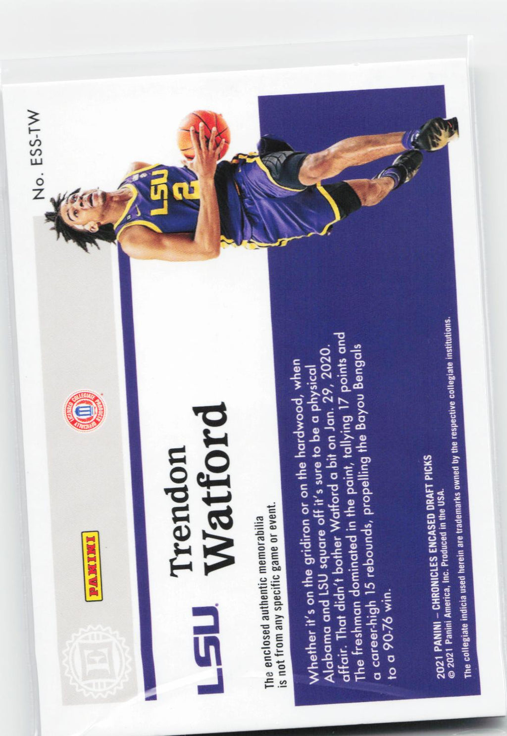 2021  Chronicles Draft Picks #ESS-TW Trendon Watford Rookie Swatches