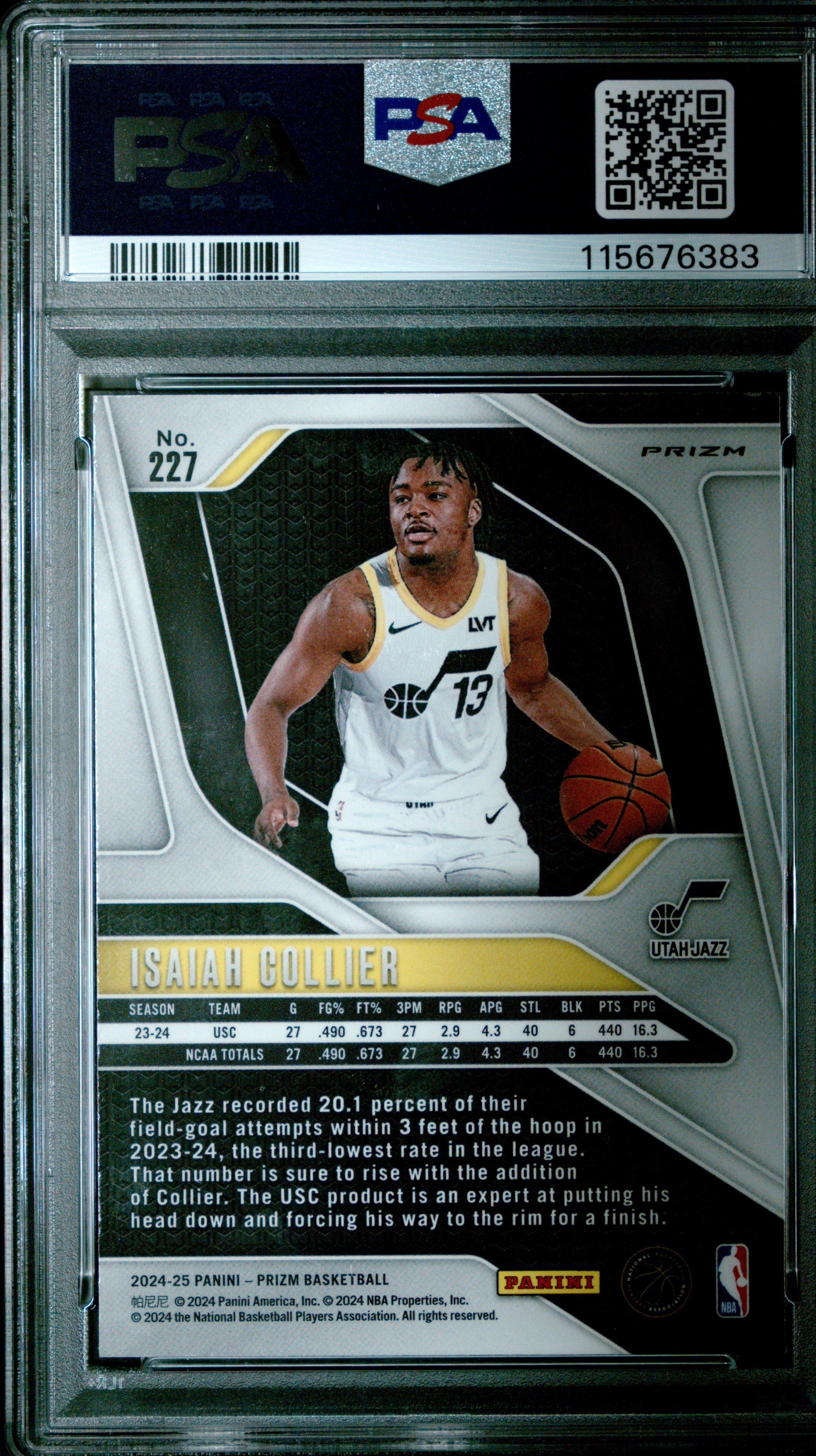 2024-25 Panini Prizm #227 Isaiah Collier Prizms Pink Ice PSA 8