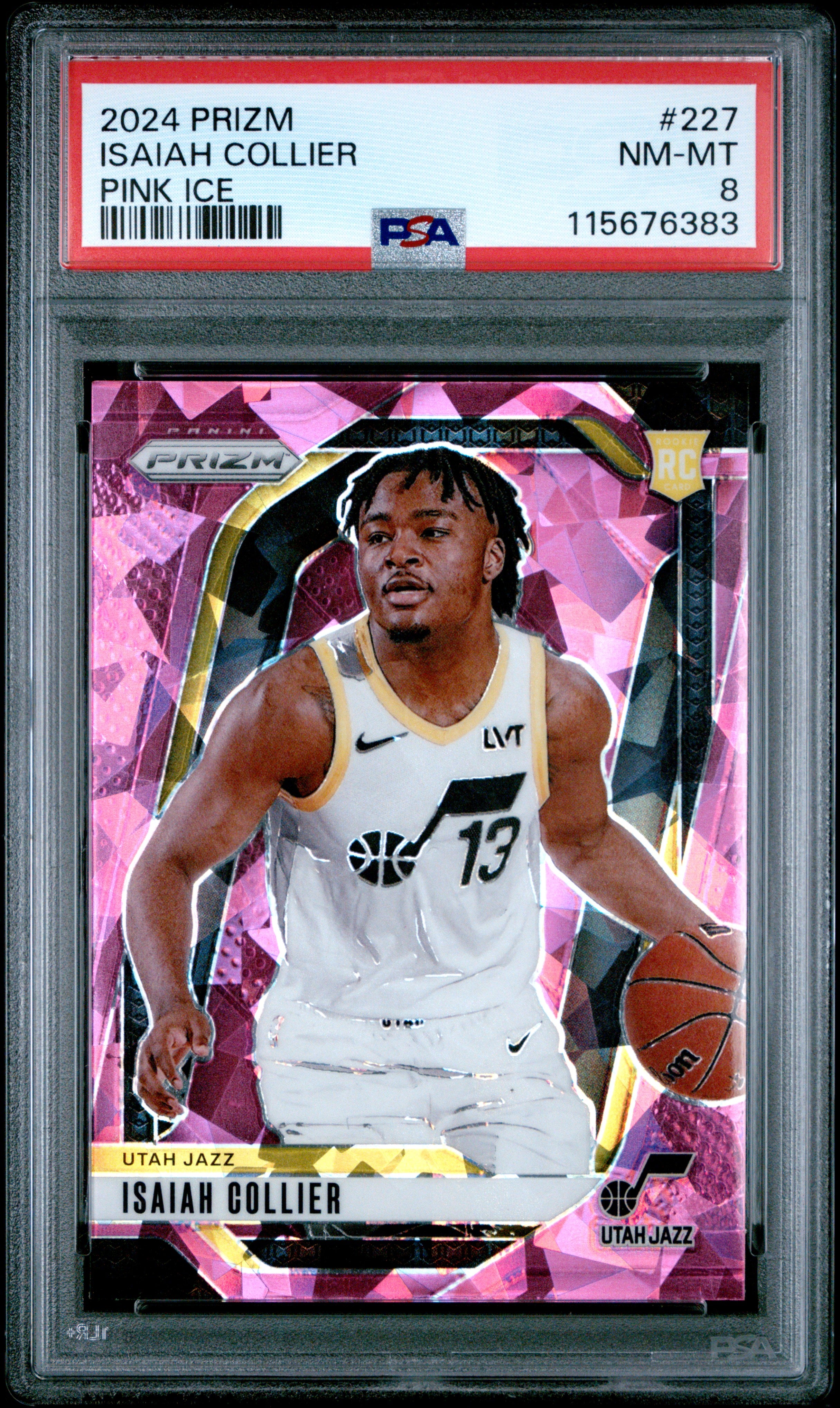 2024-25 Panini Prizm #227 Isaiah Collier Prizms Pink Ice PSA 8