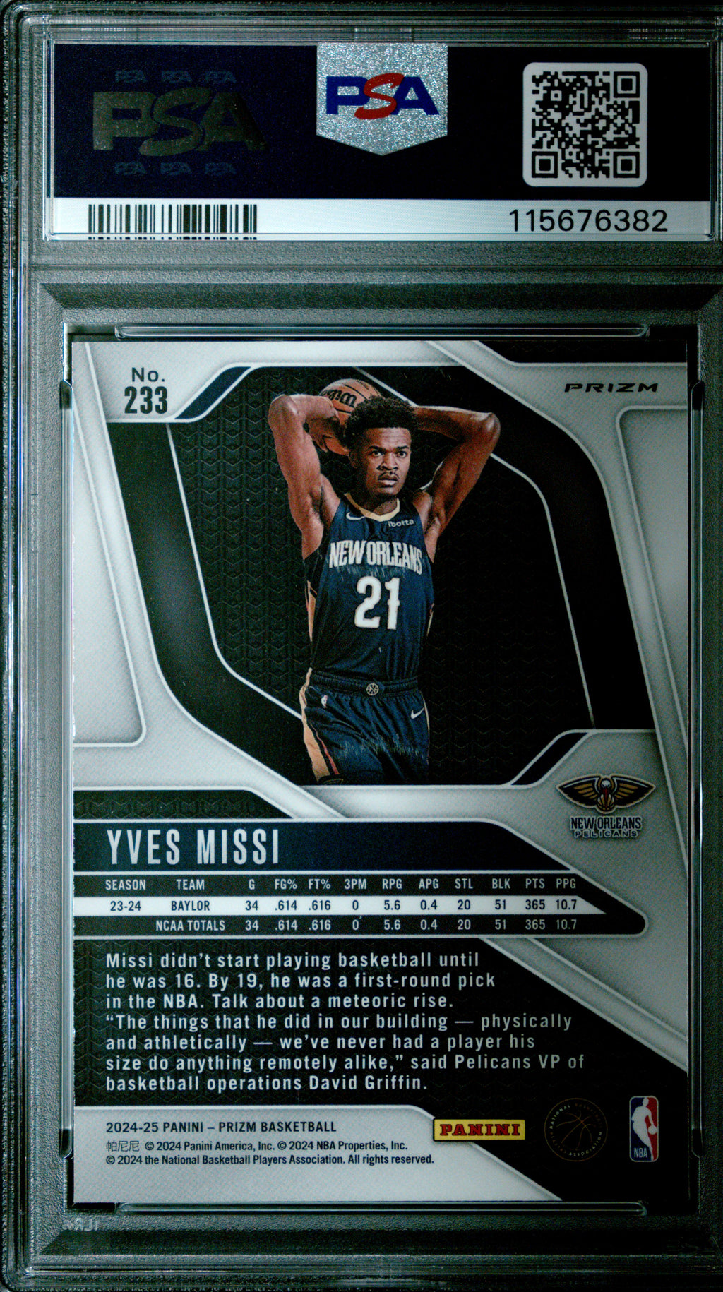 2024-25 Panini Prizm #233 Yves Missi Prizms Green PSA 9