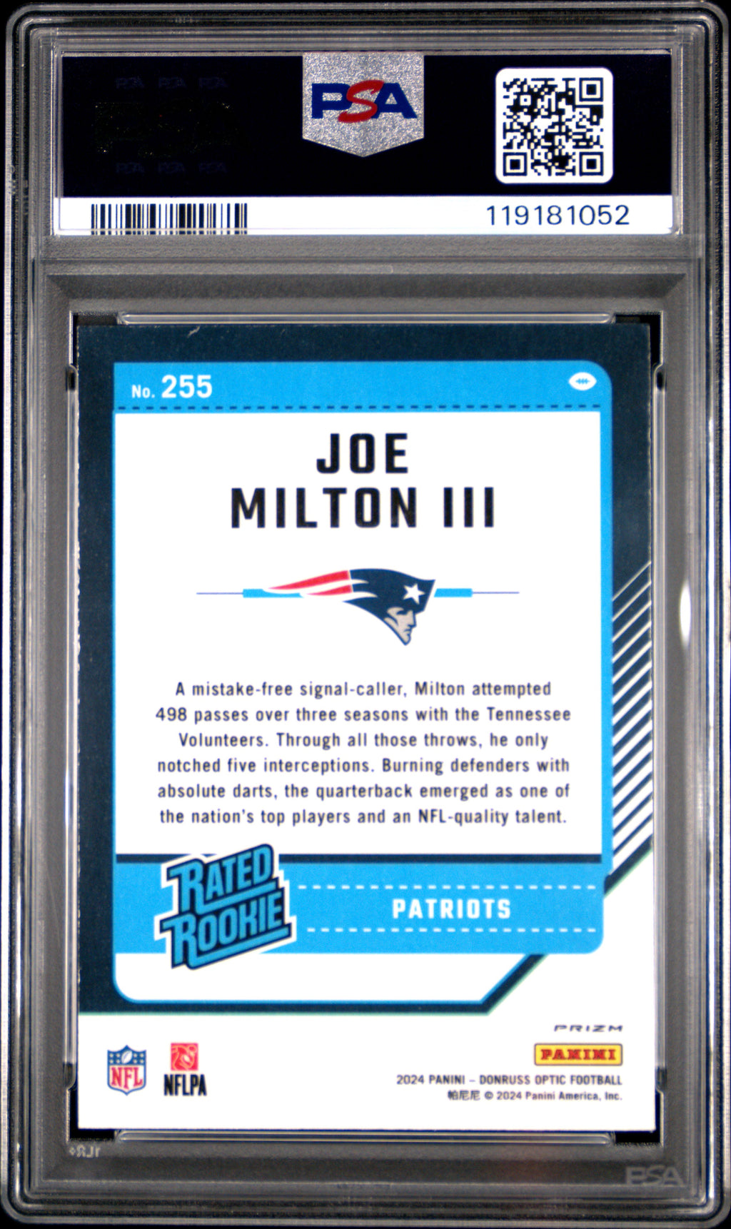2024 Donruss Optic #255 Joe Milton III Holo PSA 10