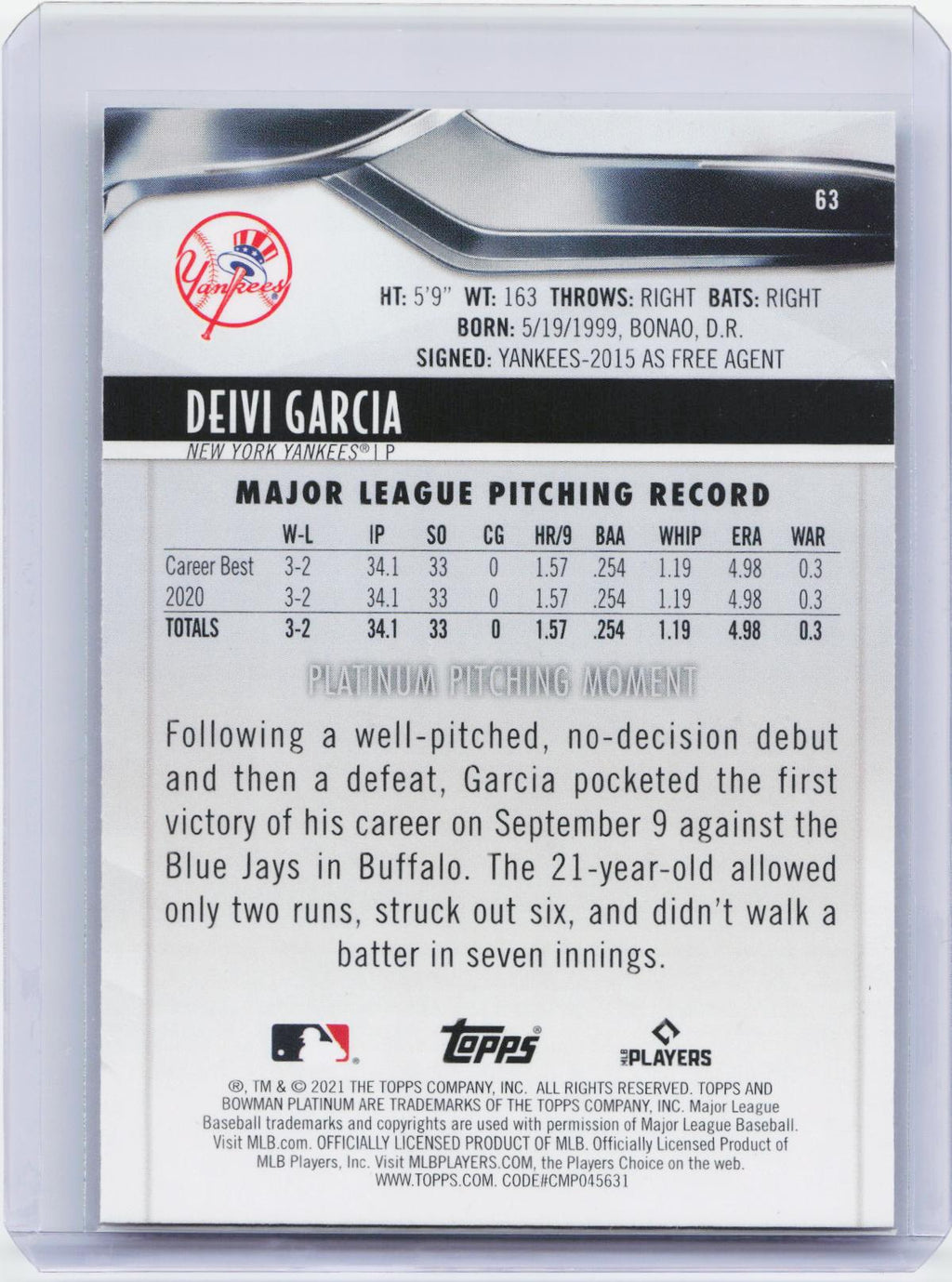 2021 Bowman Platinum #63 Deivi Garcia
