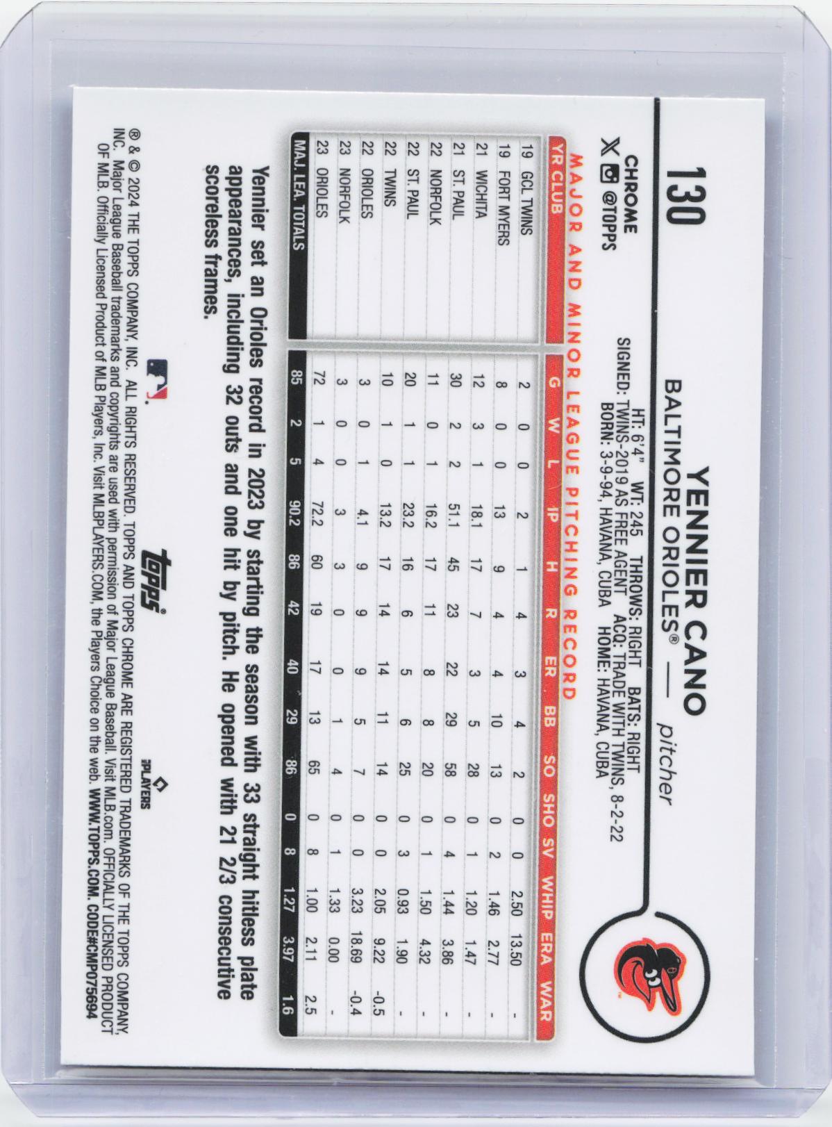 2024 Topps Chrome #130 Yennier Cano X-Fractors