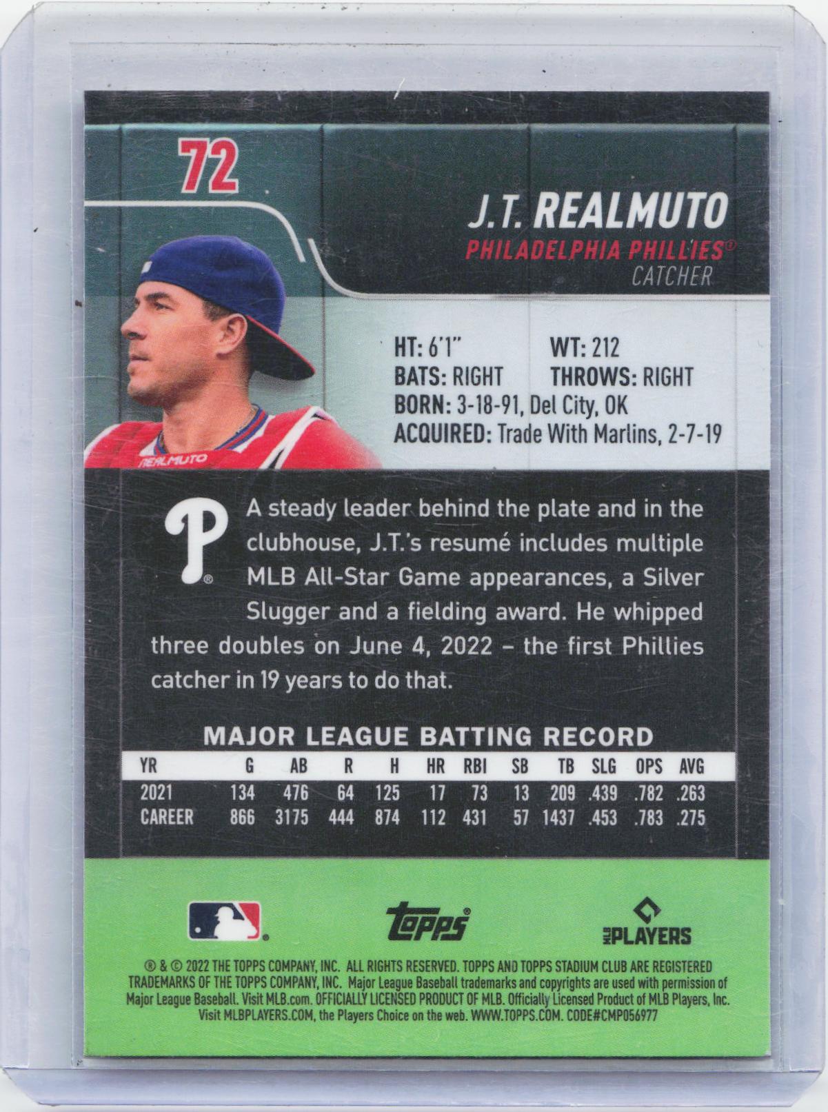 2022 Stadium Club Chrome #72 J.T. Realmuto