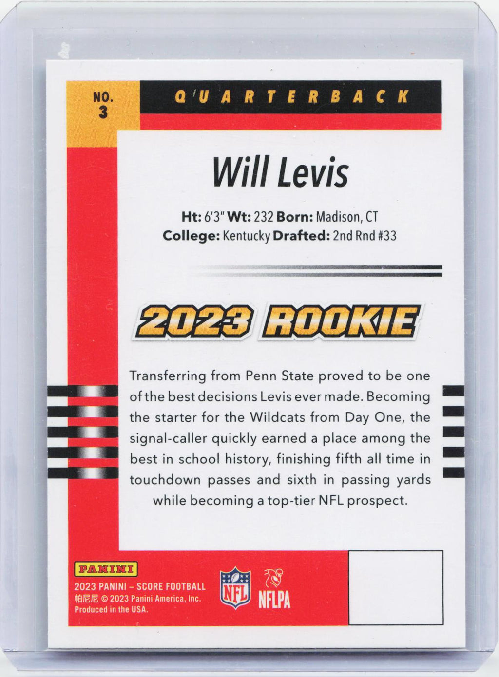2023 Score #3 Will Levis 2003 Throwback Rookies
