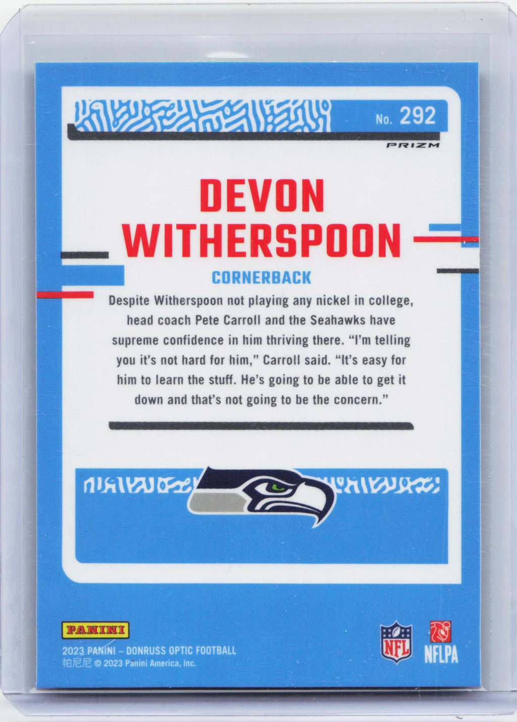 2023 Donruss Optic #292 Devon Witherspoon Green Hyper