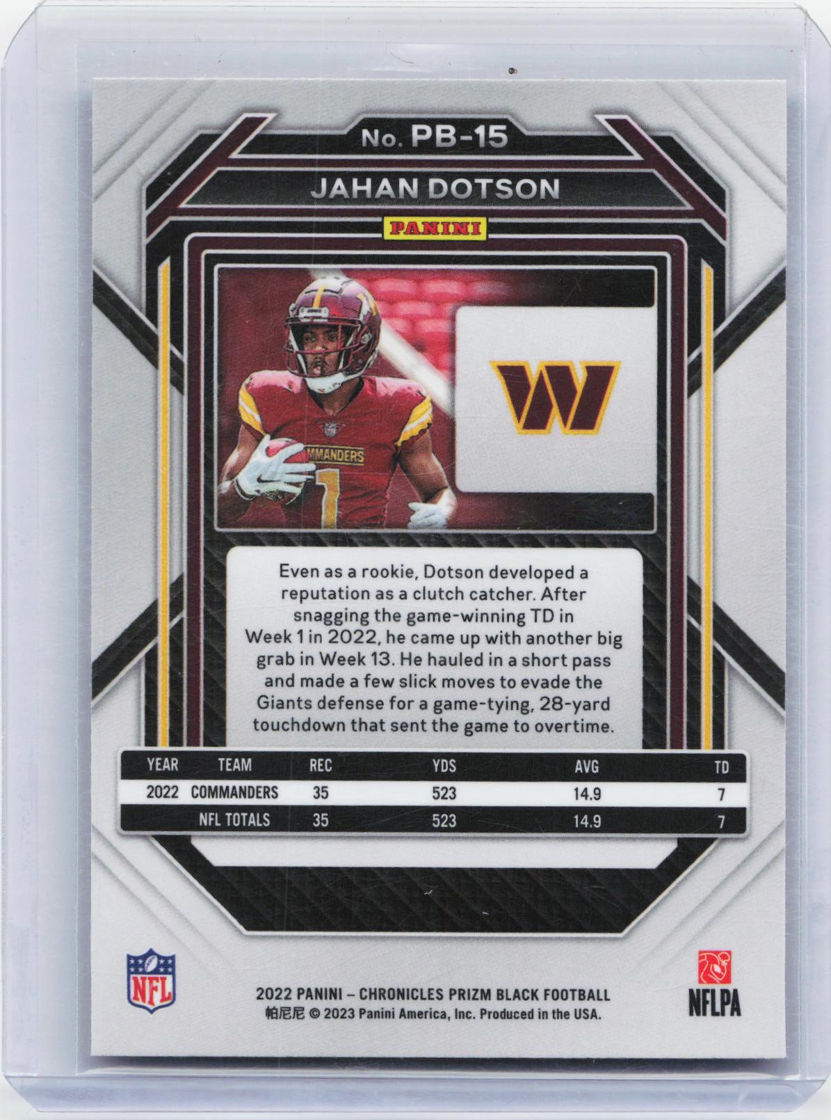 2022 Panini Chronicles #PB-15 Jahan Dotson Prizm Black