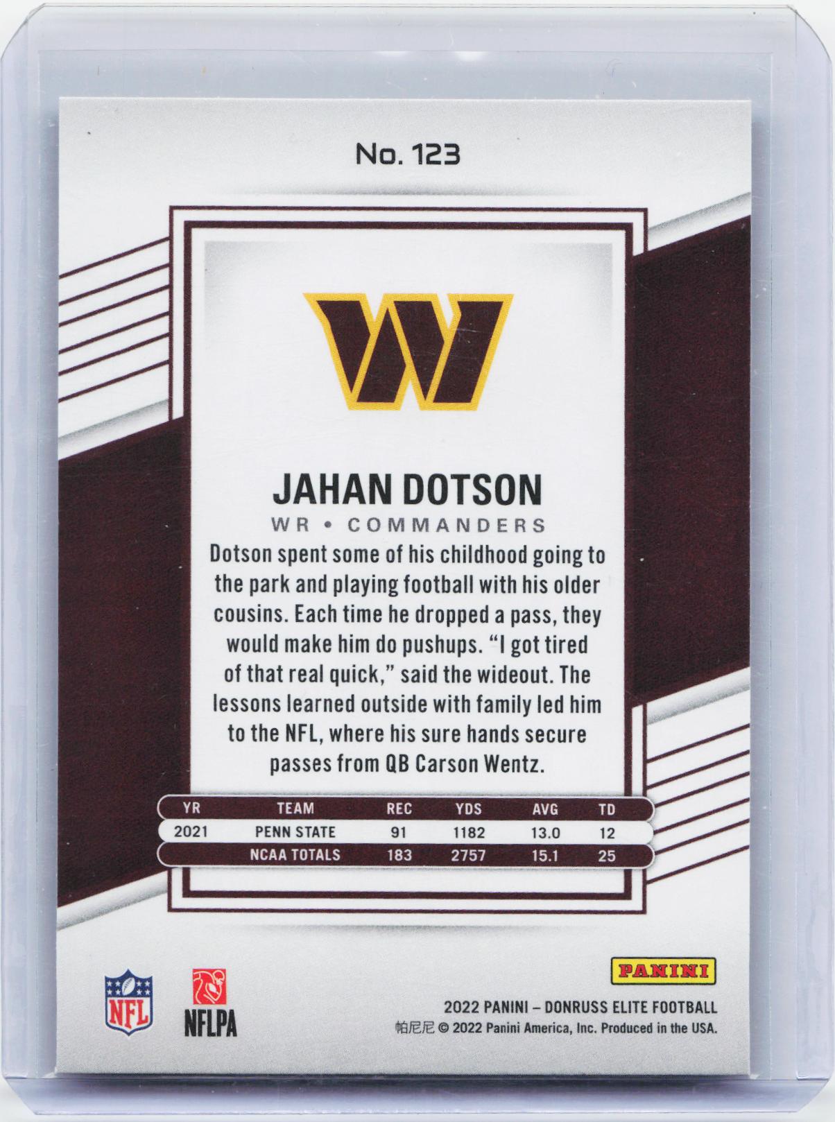 2022 Donruss Elite #123 Jahan Dotson Green