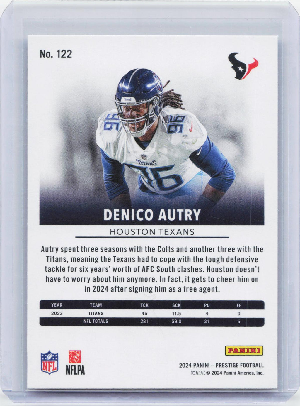 2024 Panini Prestige #122 Denico Autry Hyper Xtra Points