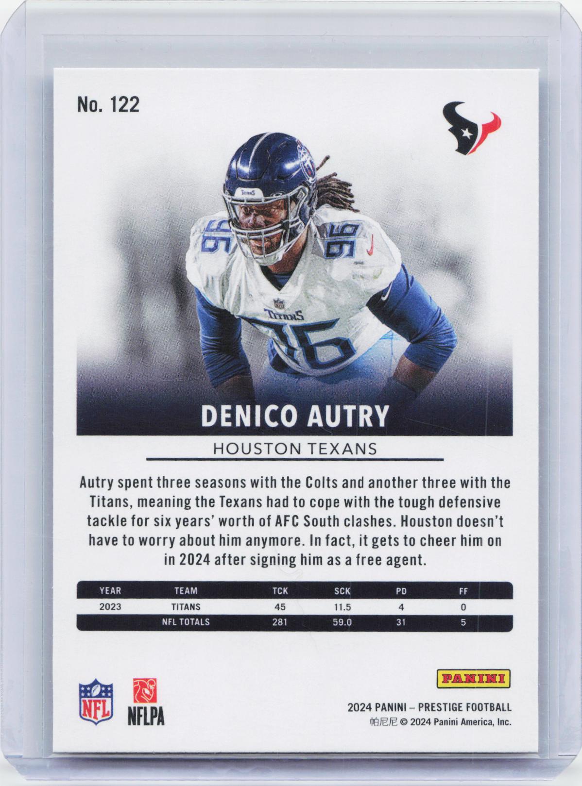 2024 Panini Prestige #122 Denico Autry Hyper Xtra Points
