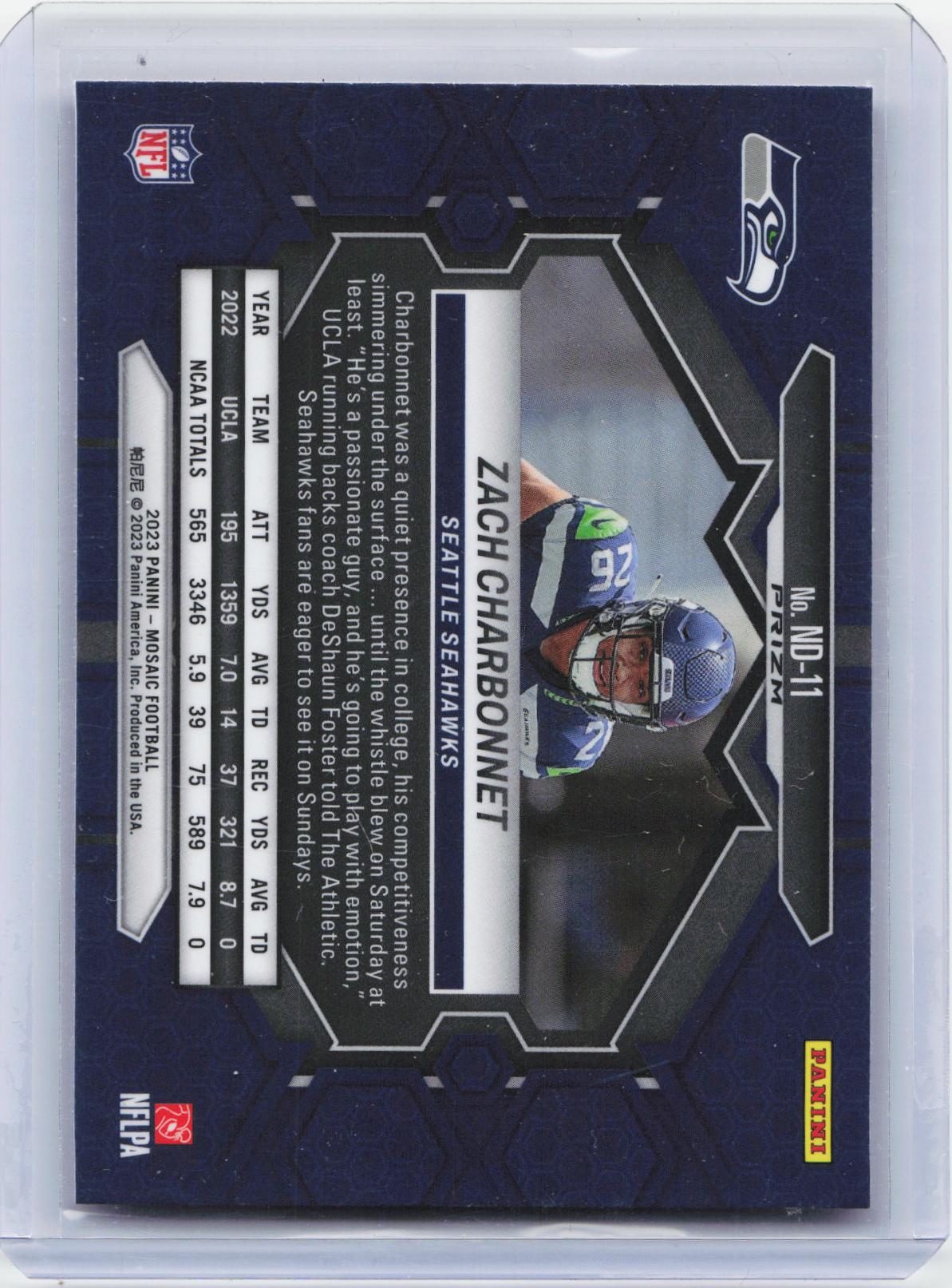 2023 Panini Mosaic #ND-11 Zach Charbonnet Camo Pink Mosaic