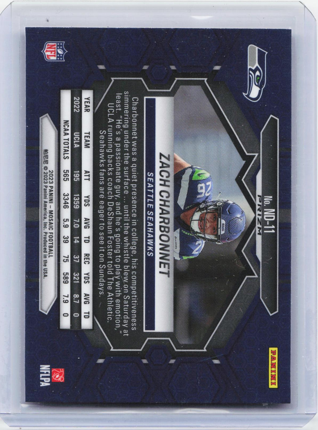 2023 Panini Mosaic #ND-11 Zach Charbonnet Camo Pink Mosaic