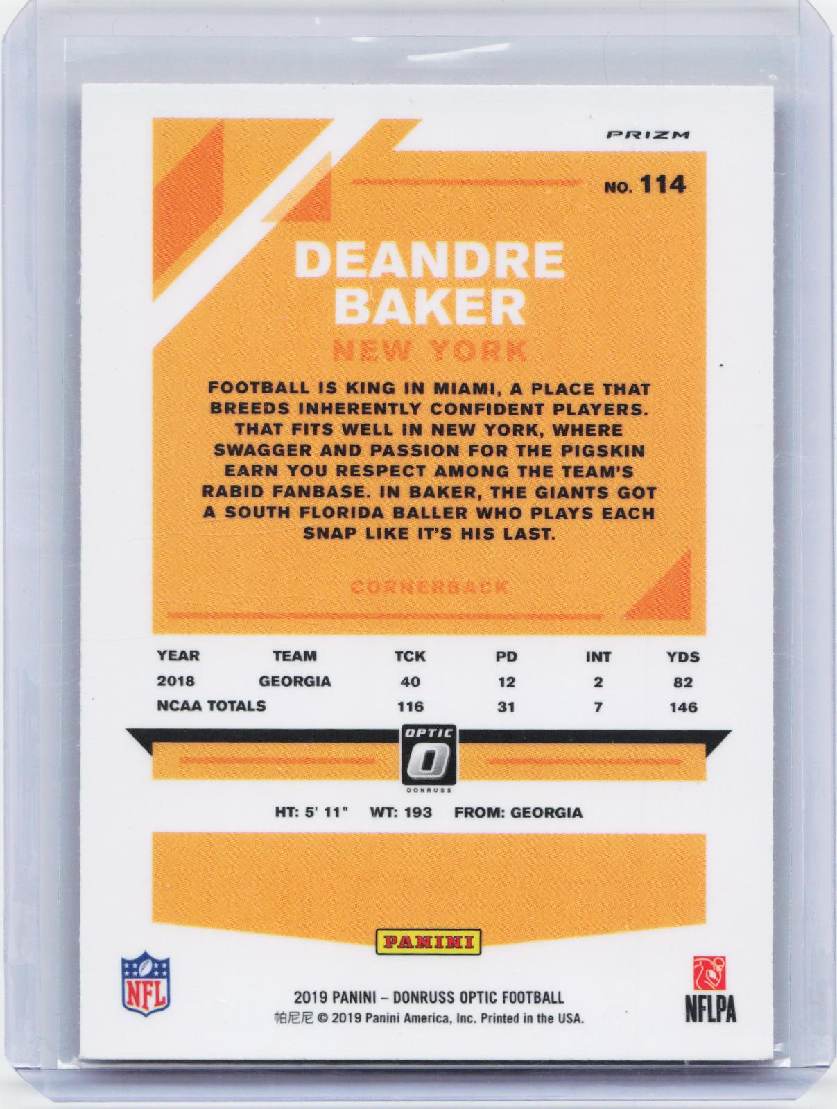 2019 Donruss Optic #114 Deandre Baker Pink