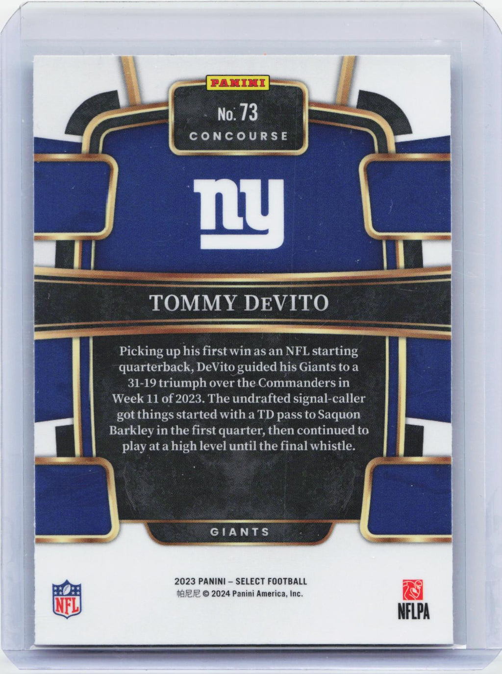 2023 Panini Select #73 Tommy DeVito