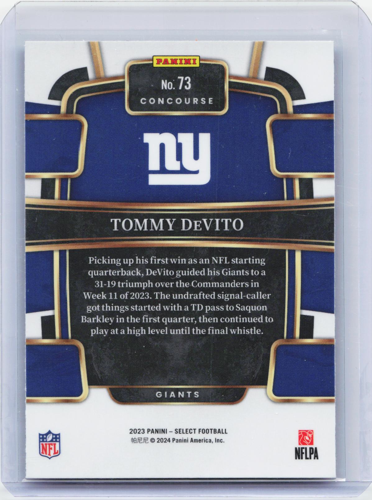 2023 Panini Select #73 Tommy DeVito