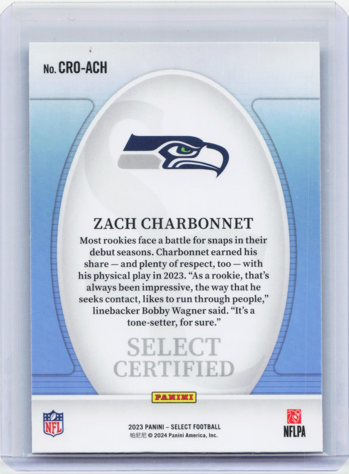 2023 Panini Select #CRO-ACH Zach Charbonnet Select Certified Rookies