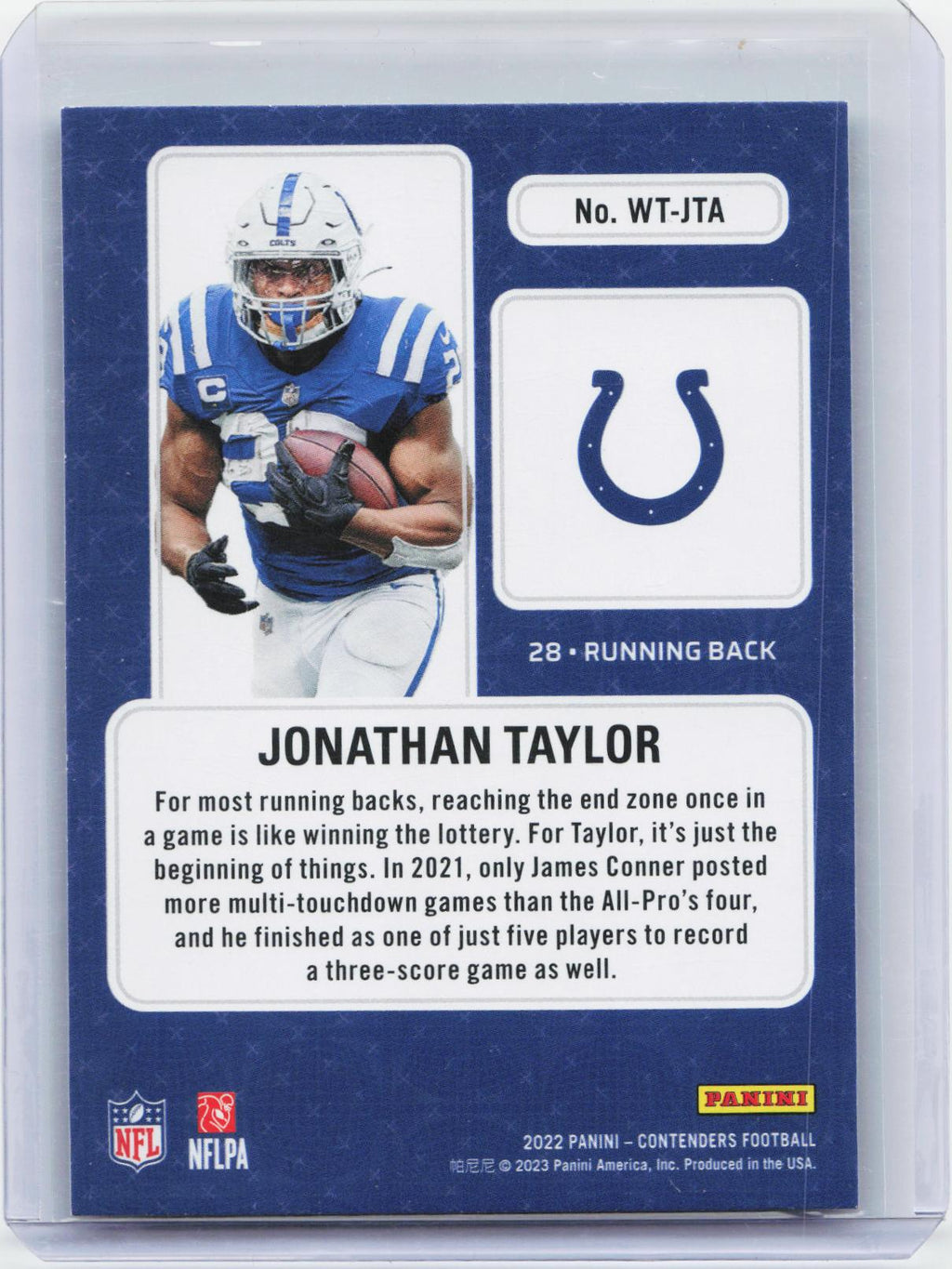 2022 Panini Contenders #WT-JTA Jonathan Taylor Winning Ticket