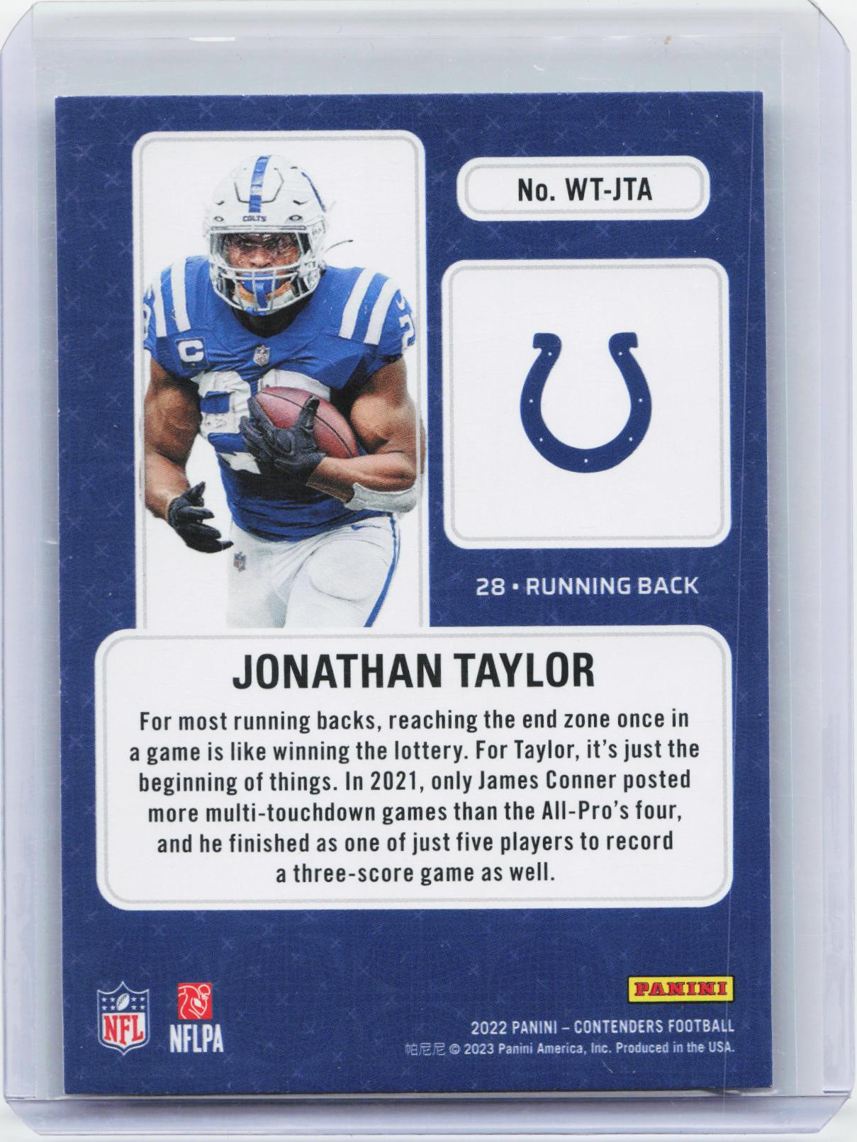 2022 Panini Contenders #WT-JTA Jonathan Taylor Winning Ticket